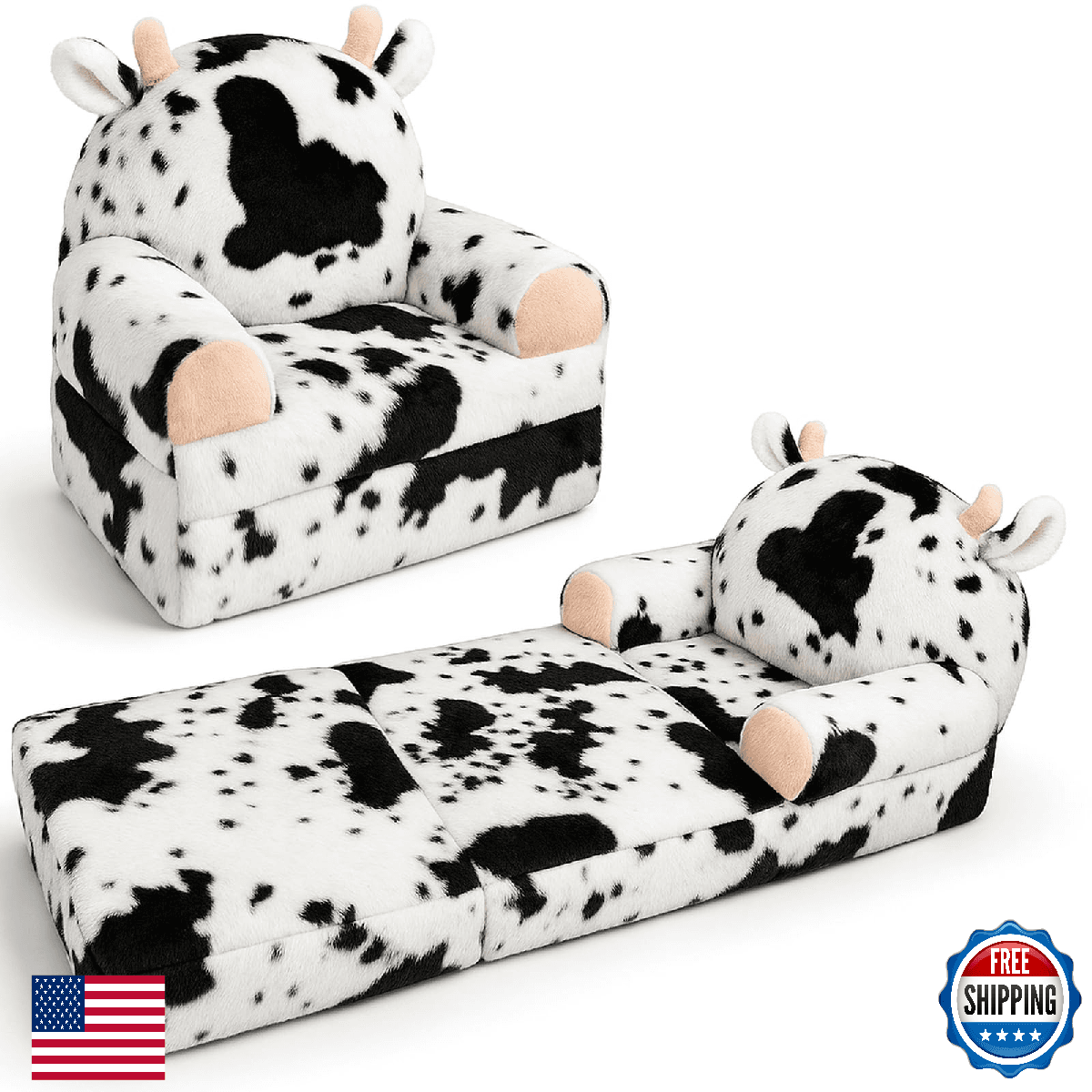 QIUODO Toddler Chair 2-in-1 Foldable Kids Couch Faux Rabbit Fur Soft Sofa Readin - Image 1