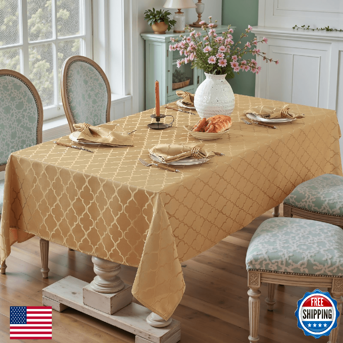 Larponder Tablecloth Rectangle, Jacquard Polyester Table Cloth, Washable & Spill - Image 1
