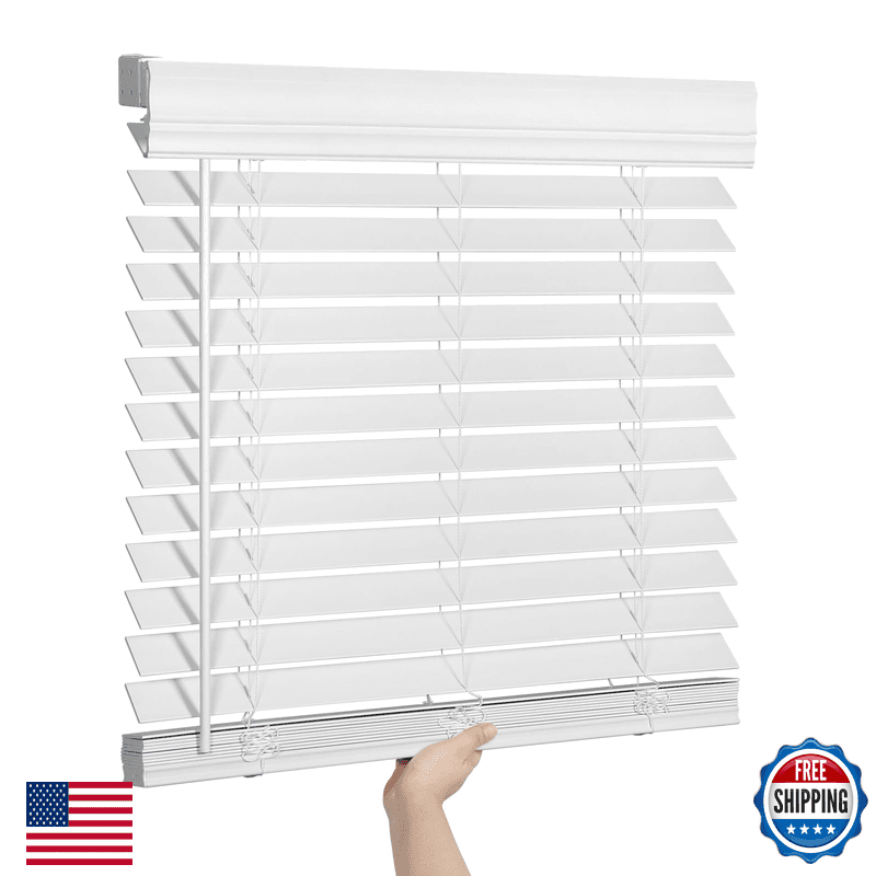 Seeye 2 Inch Faux Wood Blinds For Indoor Windows Crown Valance Cordless Room - Image 1