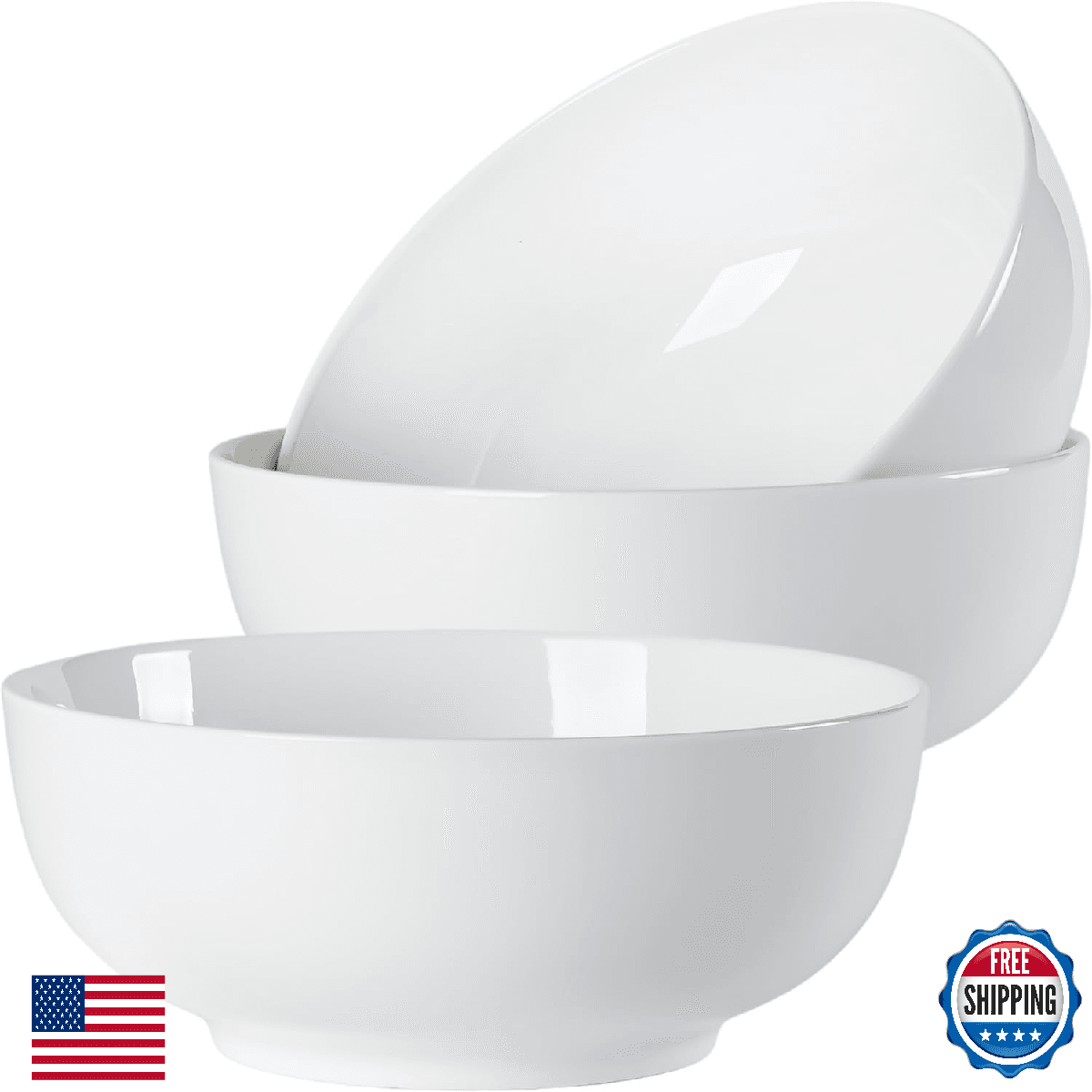 Dyware 60oz Large Off-White Porcelain Soup/Pho Bowls Set - 8-Inch - Image 1