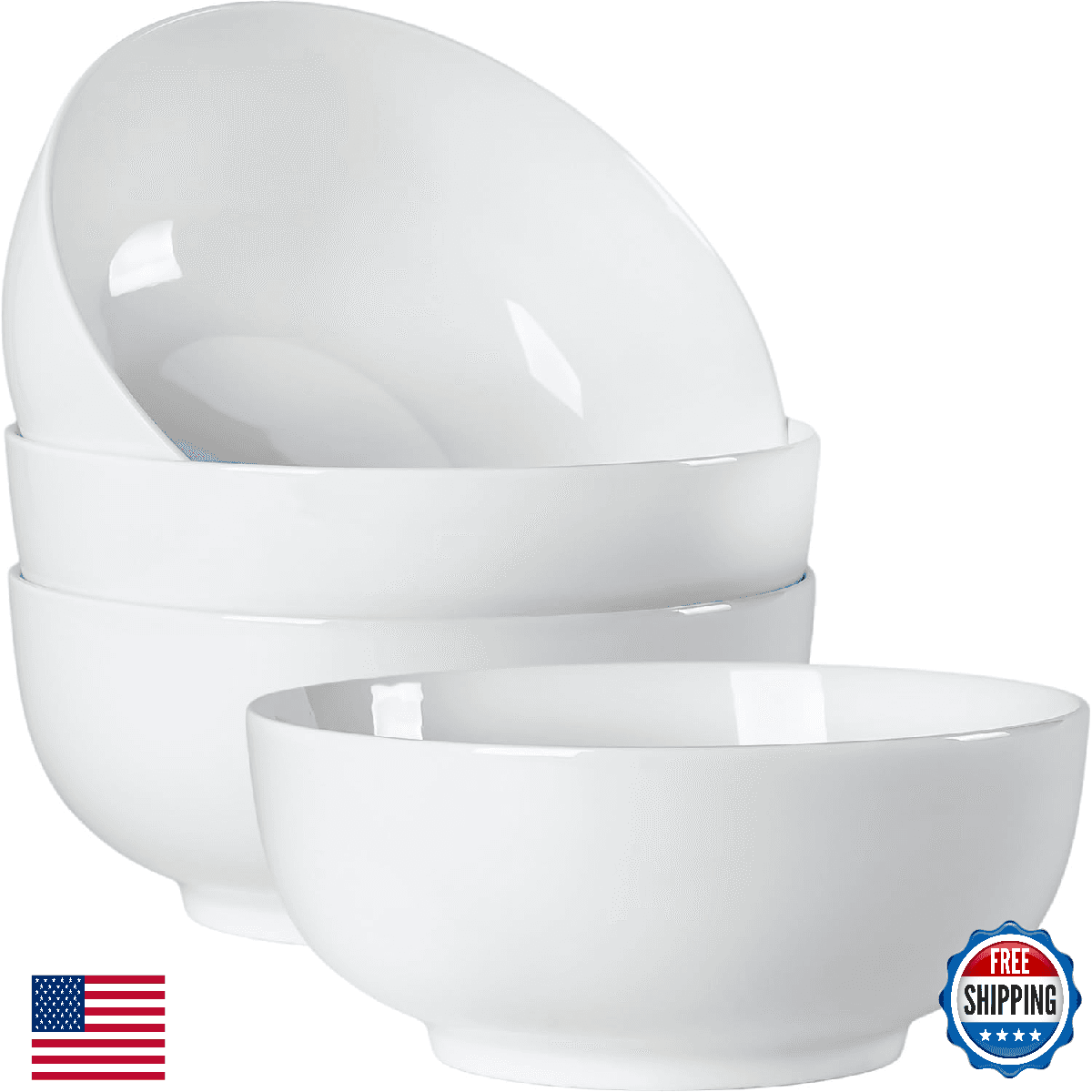 Dyware 40oz Large Porcelain Soup Bowl Set - Pho, Noodle, Salad - Off-White 7-inc - Image 1