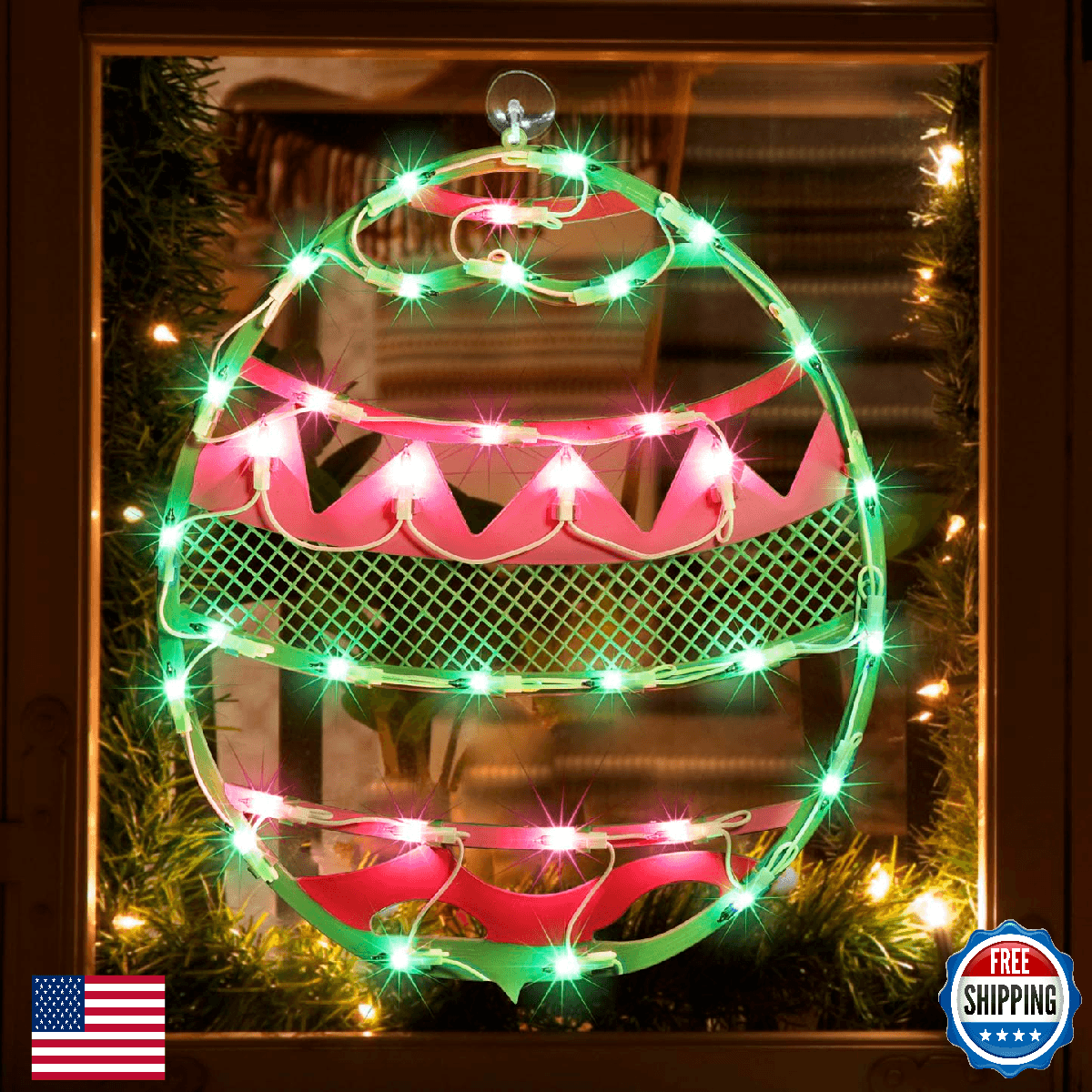 LAMPHOME 17" Lighted Green Pink Chevron Easter Egg Window Silhouette - Image 1