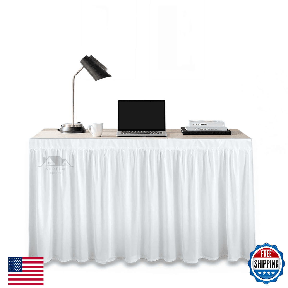 Dorm Desk Skirt, Custom Fitted Tablecloth Without Platform with Split Corners, P - Image 1