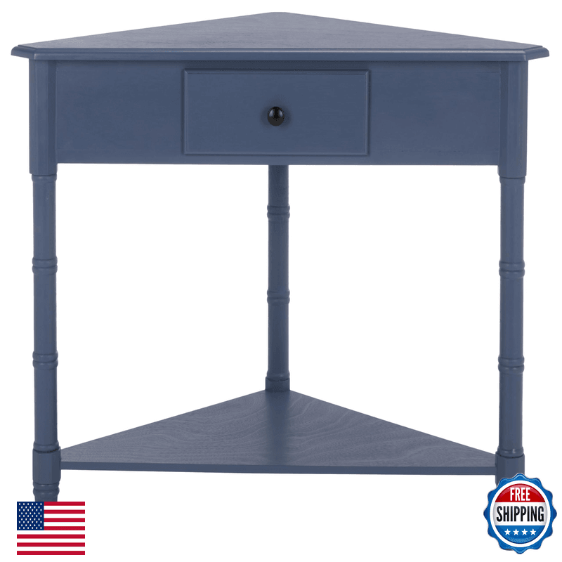 Safavieh Home Collection Gomez Blue Corner Table 1-Drawer Space-Saving Triangle - Image 1