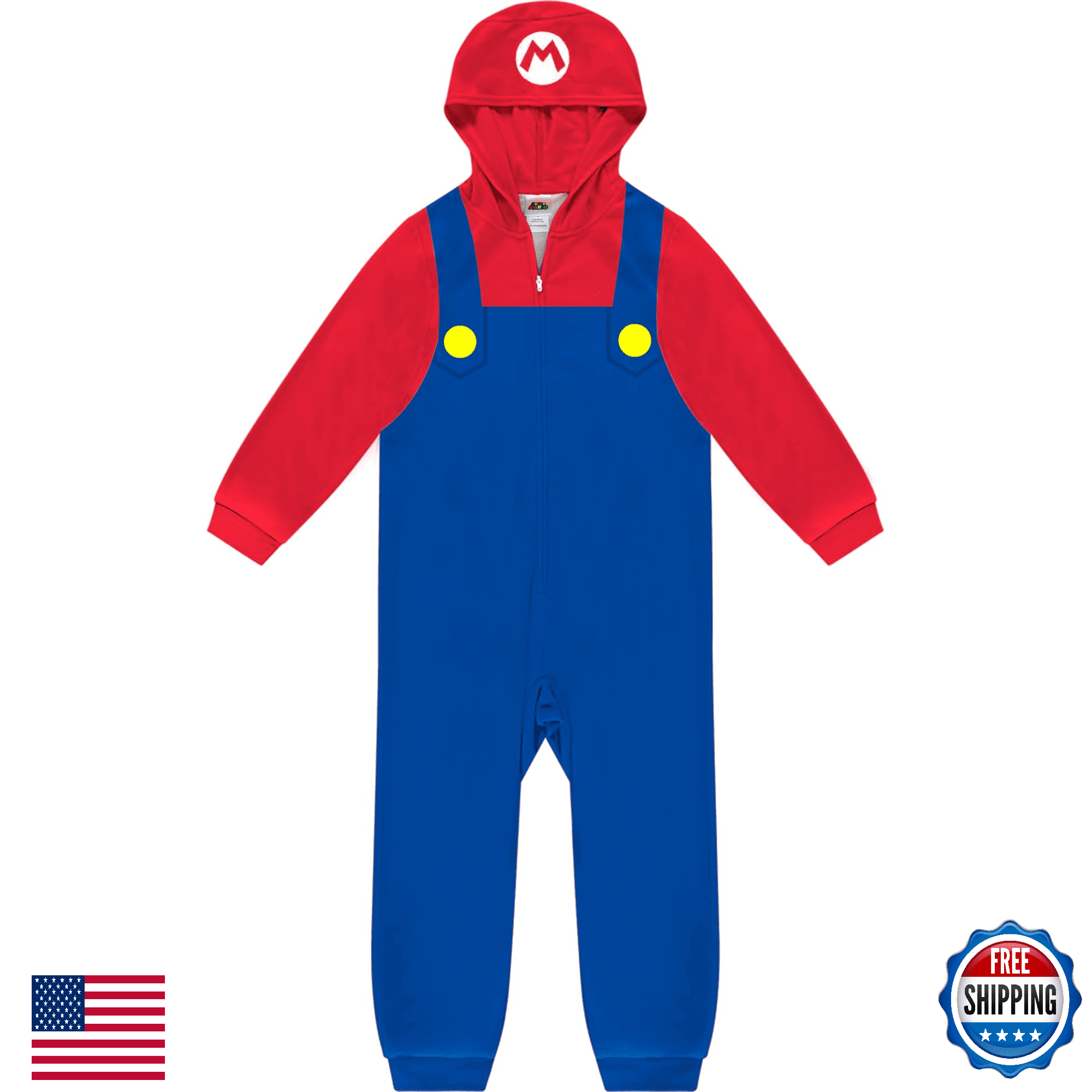 Super Mario Kids Bodysuit Pajamas Boys Long Sleeve Hooded Blanket Sleepwear - Image 1