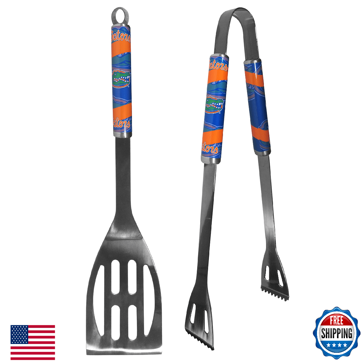 Florida Gators NCAA BBQ Tool Set - 2 Pc Steel, Spatula & Tongs - Image 1