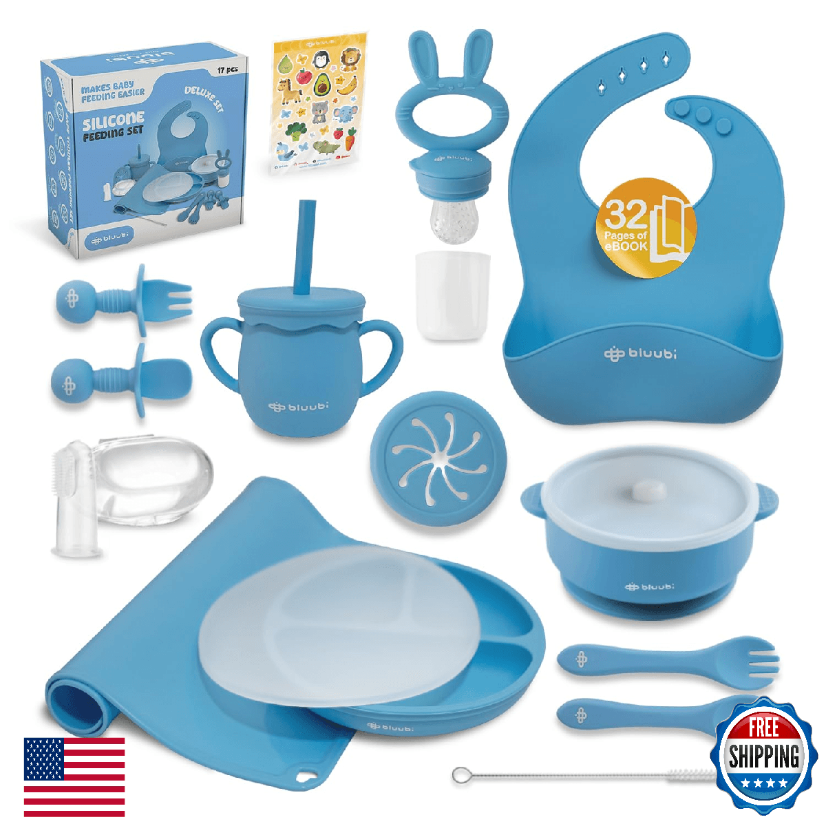 Bluubi Silicone Baby Feeding Set - Infant Tableware for First Foods & Baby, Led - Image 1