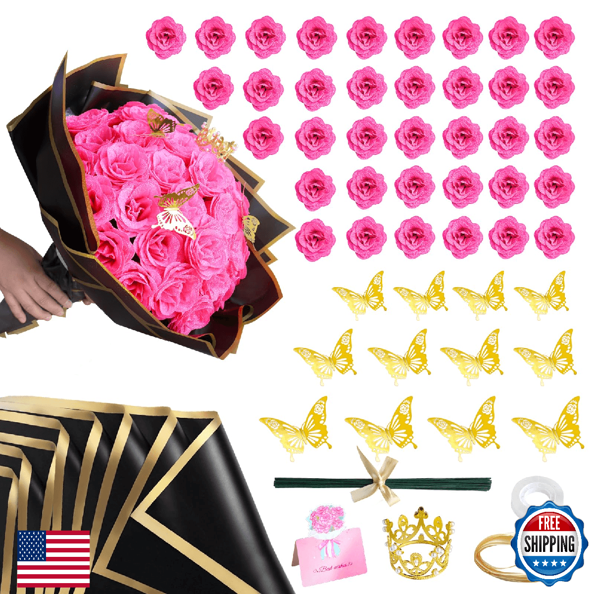36 Pack Glitter Roses Bouquets - DIY Artificial Flowers Kit Shiny Fake Roses Bou - Image 1