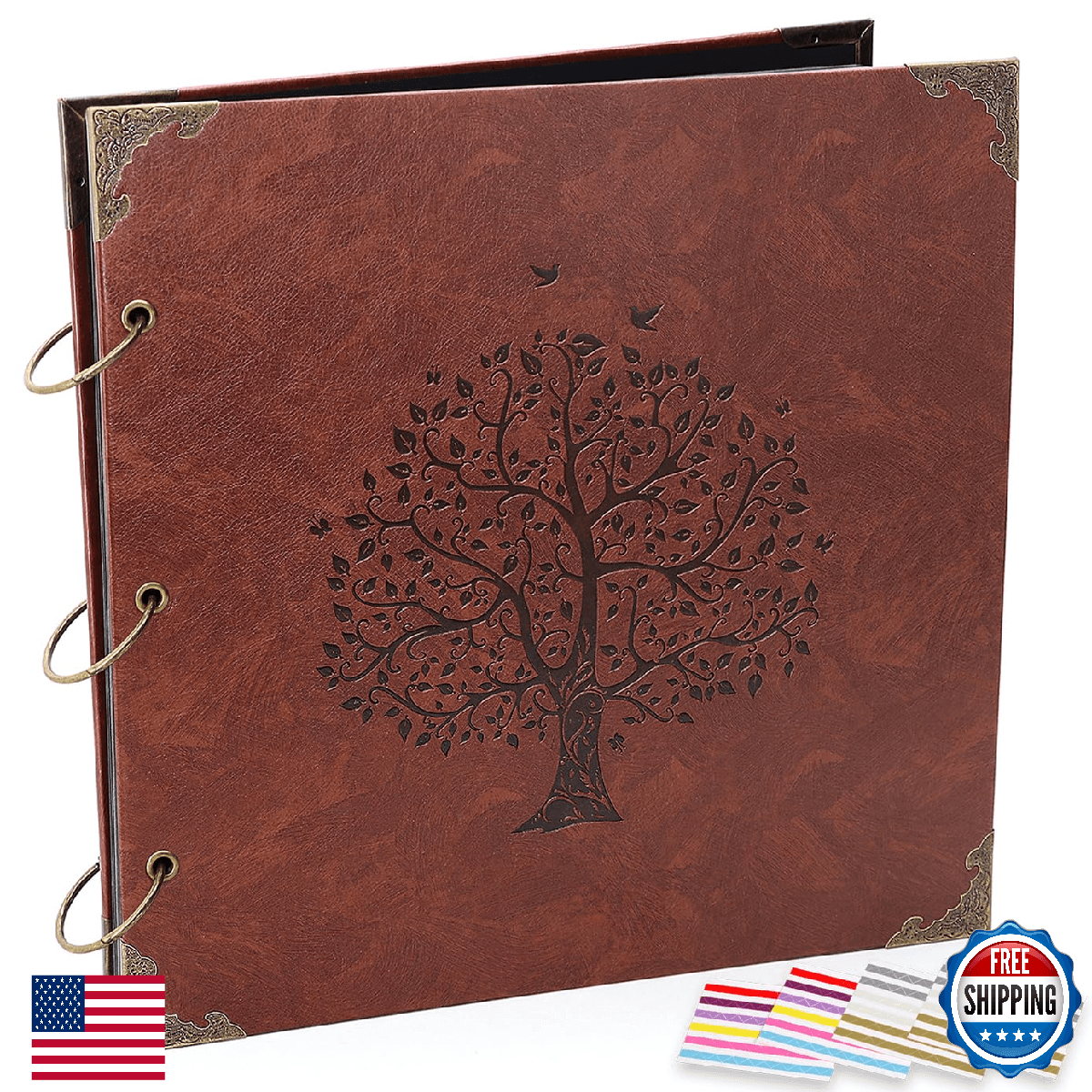 ADVcer 12x12 Scrabook Photo Album 50 Pages Vintage Leather Cover 3-Ring Binder - Image 1