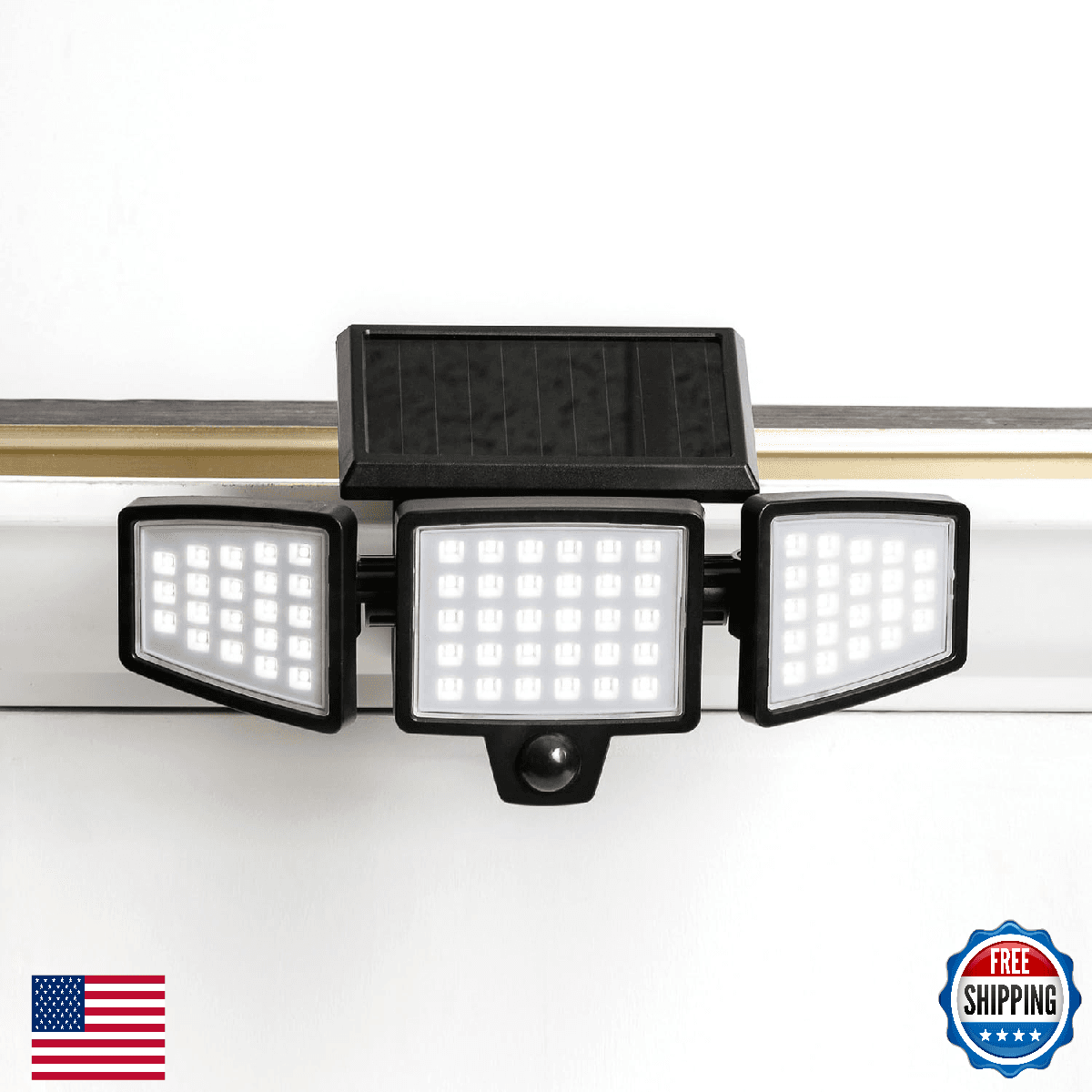 TOOLLESS AMS1971 1000-Lumen Gutter-Mount Triple-Head Solar Security Light - Image 1