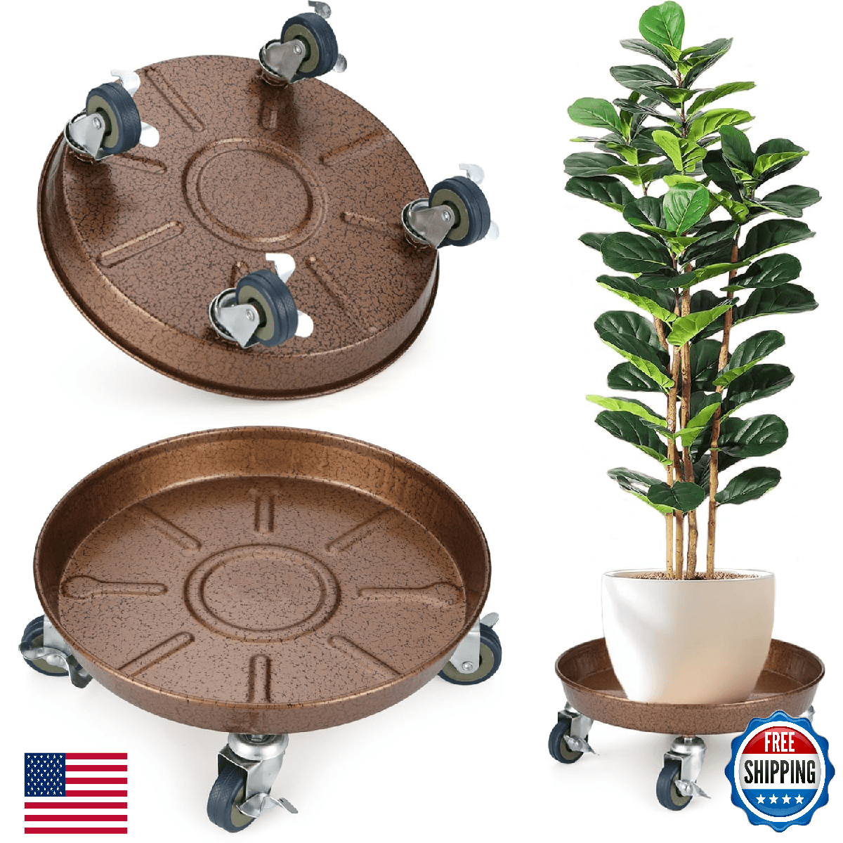 2 Pack Plant Caddy with Wheels, 14" Rolling Plant Stand 265 LBS Heavy Duty Metal - Image 1