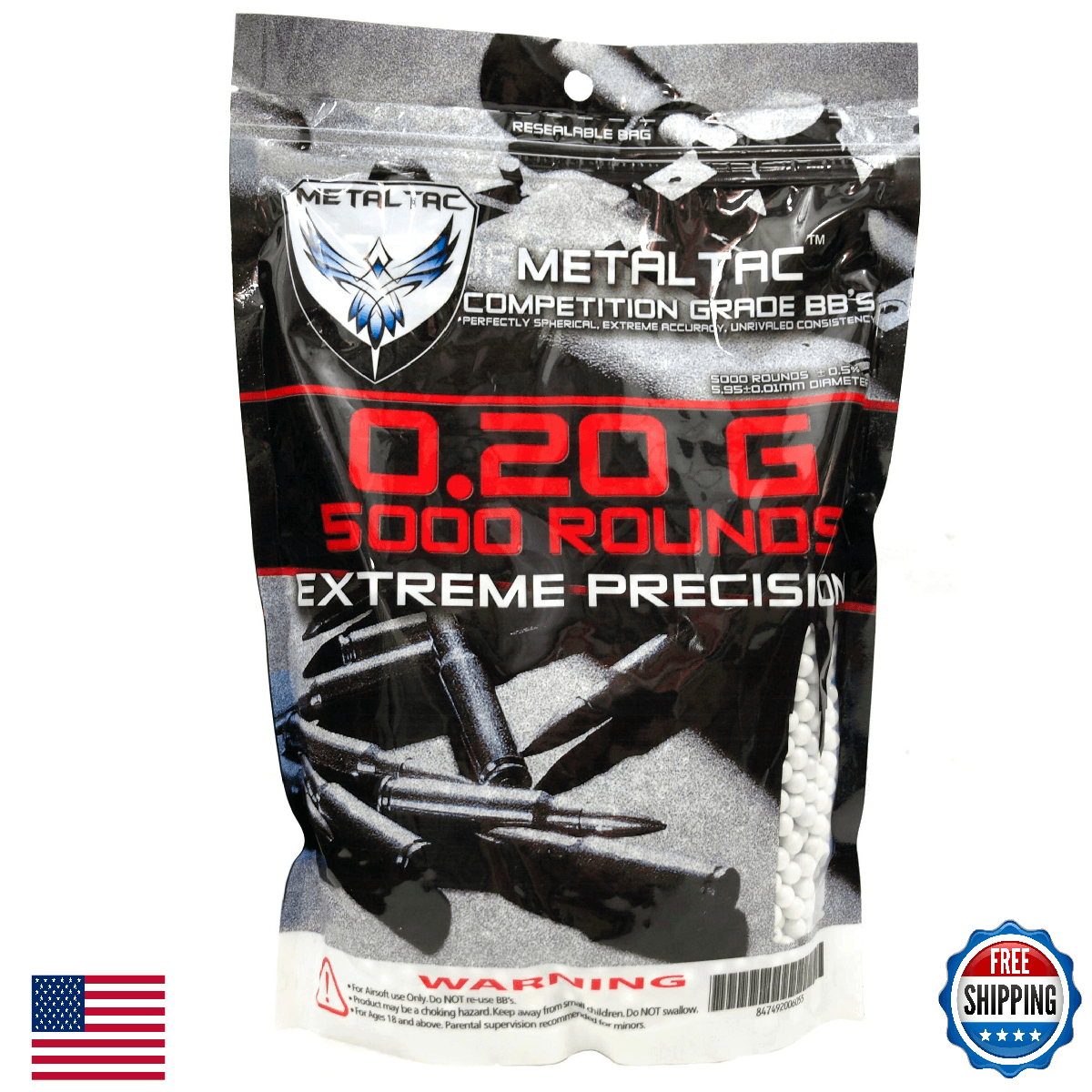 MetalTac Airsoft BBS 5000 Rnds 0.2g Polished Perfect Grade Competition BBs - Image 1