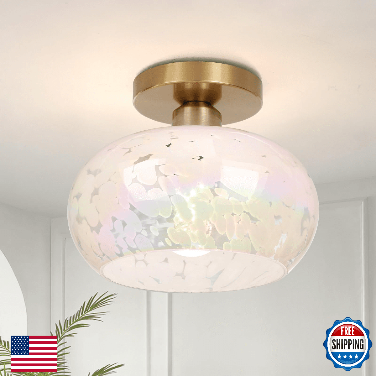 FRIDEKO HOME Semi Flush Mount Ceiling Light Rainbow Glass Shade Hallway Lighting - Image 1
