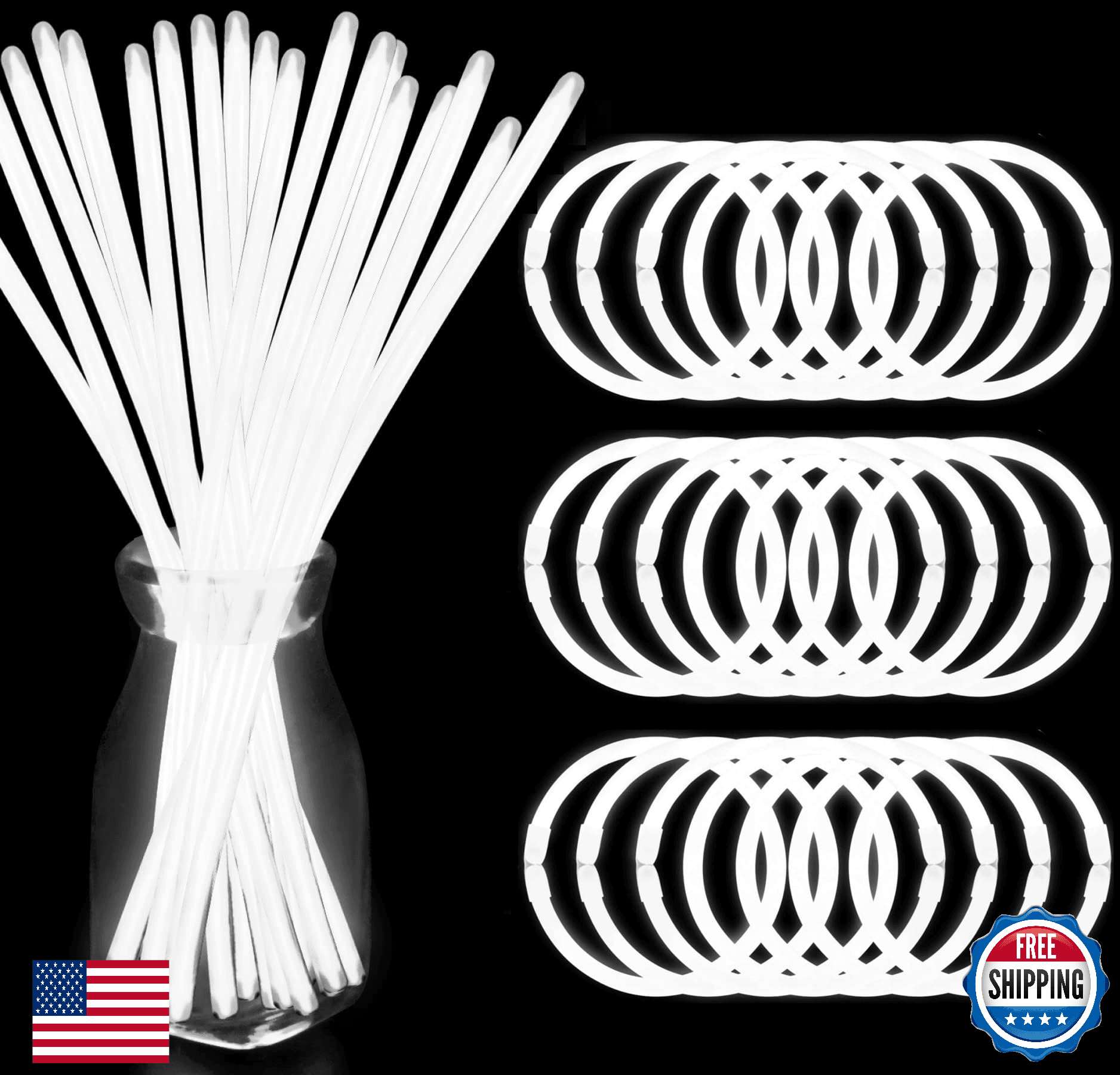 YOFOBU 300 White Glow Stick Bracelets Necklaces 8" Glowsticks w/ Connectors Bulk - Image 1