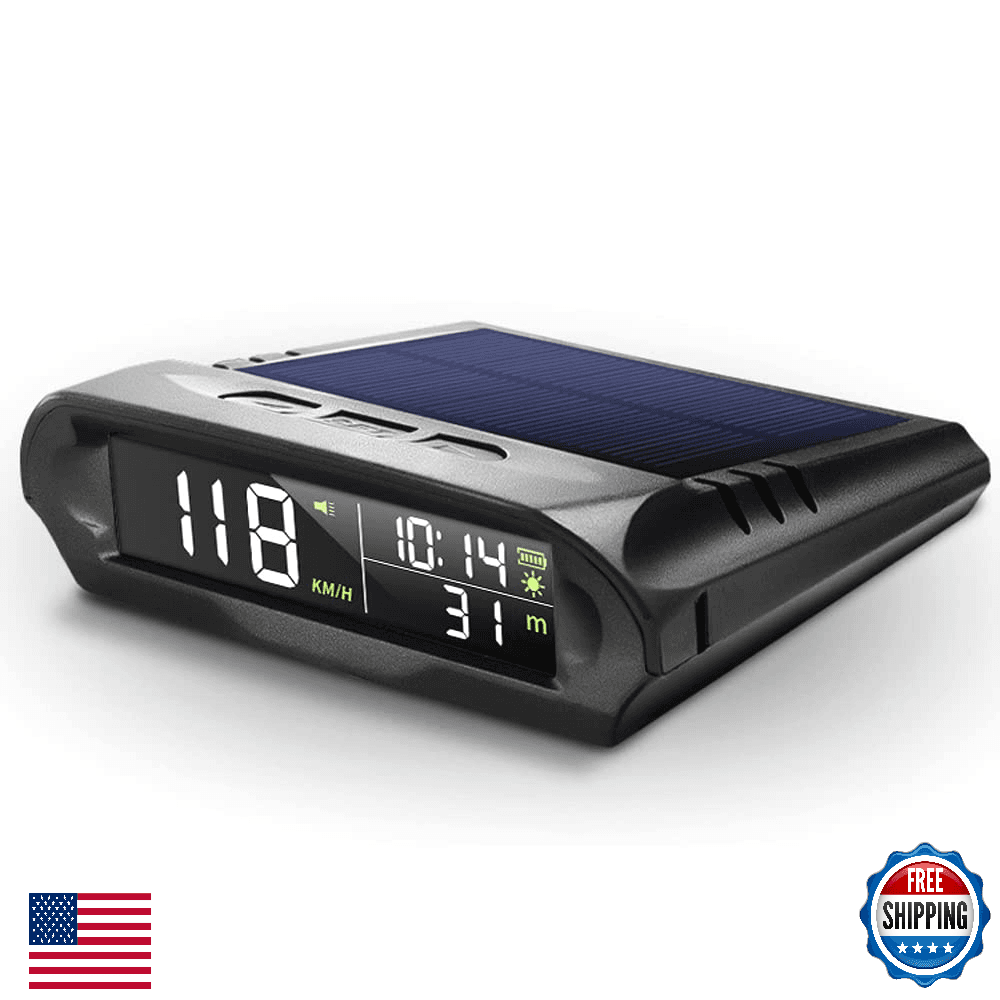 Mulcort Car HUD Solar GPS Digital Speedometer LCD Screen - Time, Temp, Speed, Al - Image 1