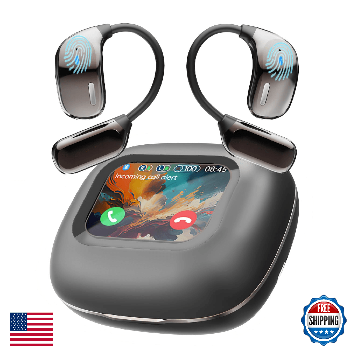 AMZISH AI Translation Earbuds Real Time 144 Languages, LCD Touch Screen Open Ear - Image 1