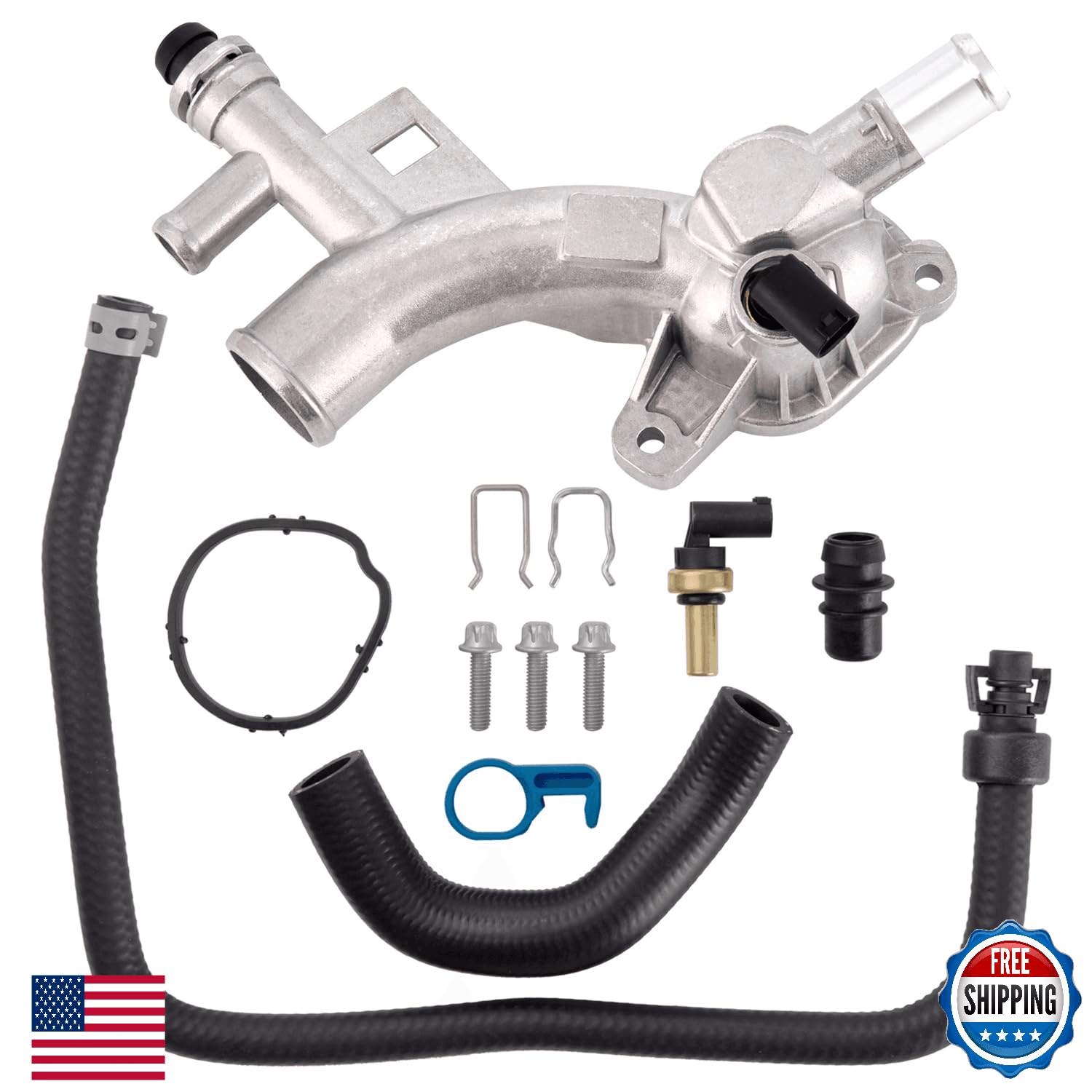 Engine Coolant Housing Water Outlet Aluminum with Hoses for Chevy Cruze Sonic Tr - Image 1