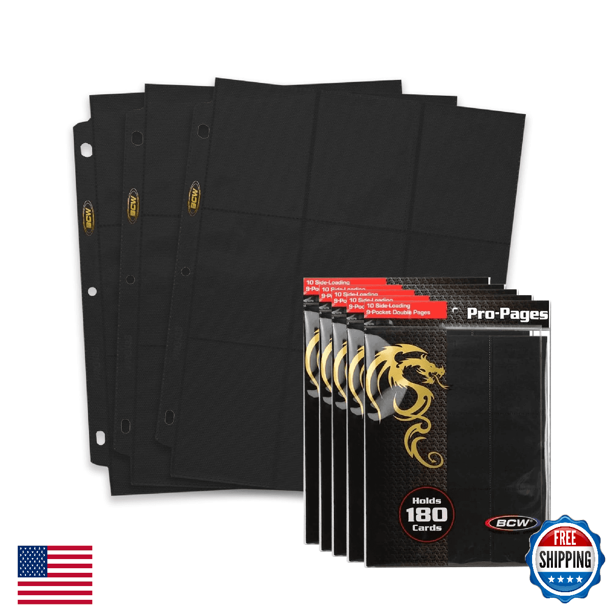 BCW Double-Sided 9-Pocket Black Pages - 50x Trading Card Binder Sheets - Image 1