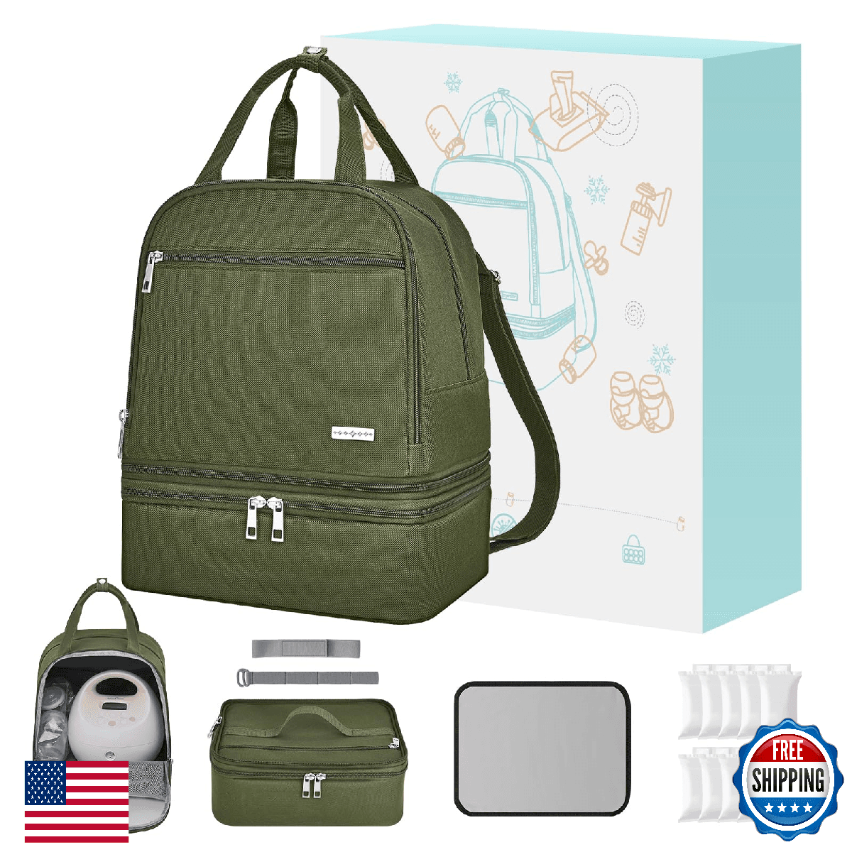 Breast Pump Bag with Insulated Cooler, Double-Layer Pumping Bag for Work & Trave - Image 1