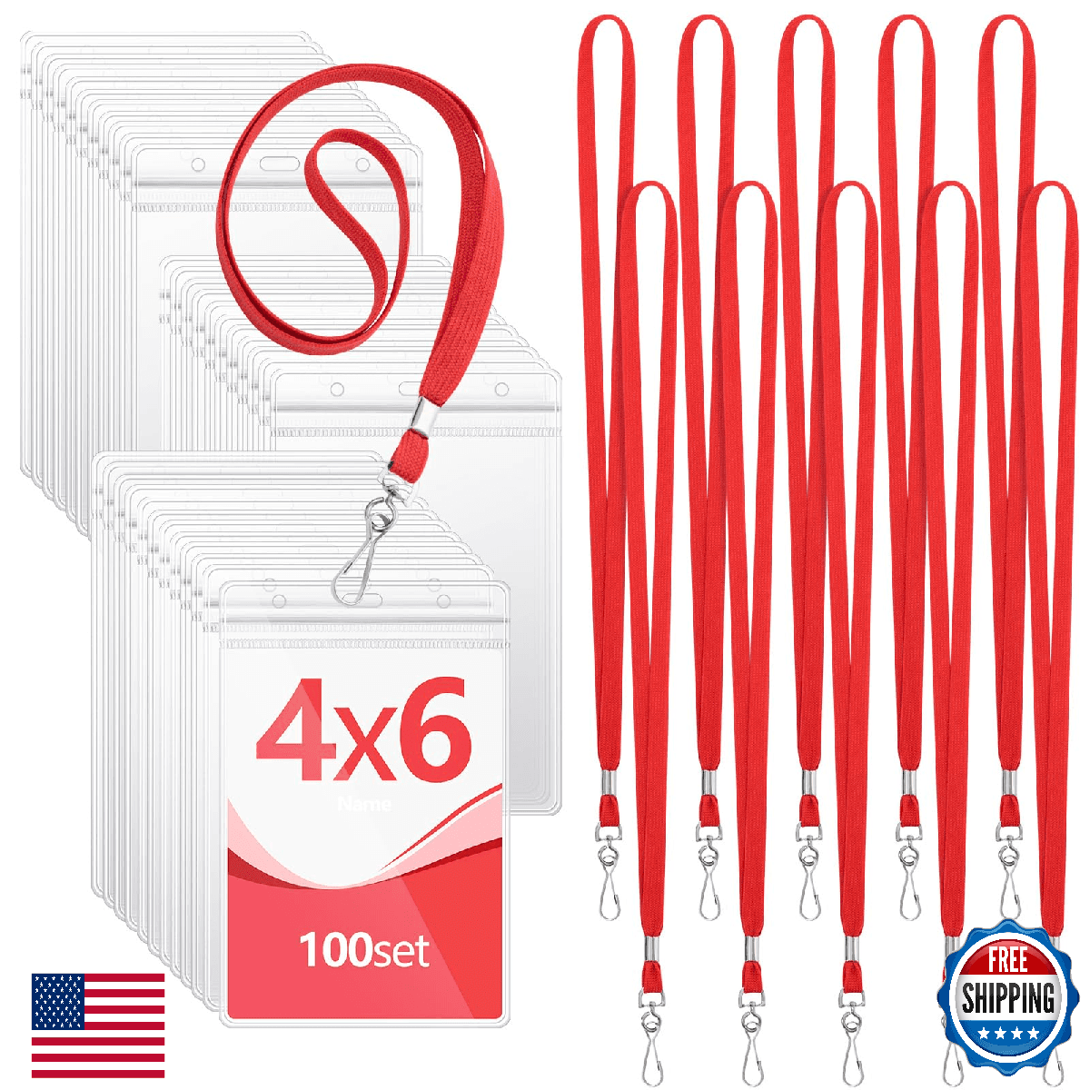 Chuangdi 100 Pcs Large 4x6 Inch Clear ID Badge Holder with Lanyard Waterproof PV - Image 1