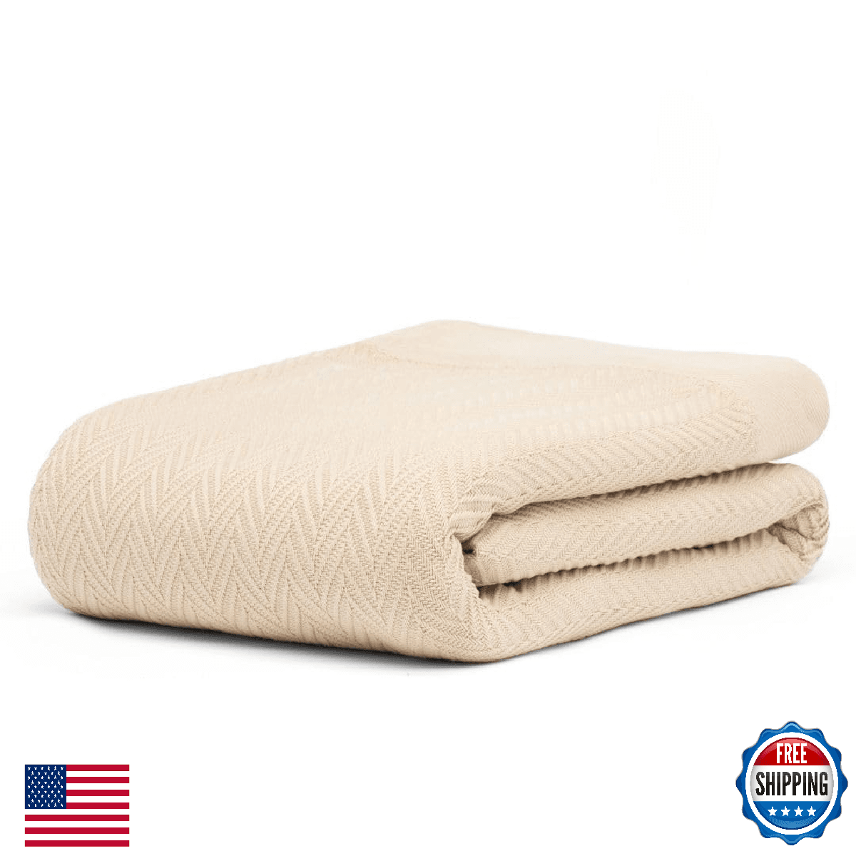 9Threads 100% Cotton Herringbone Weave Blanket, 66"X90" Twin Throw - Image 1