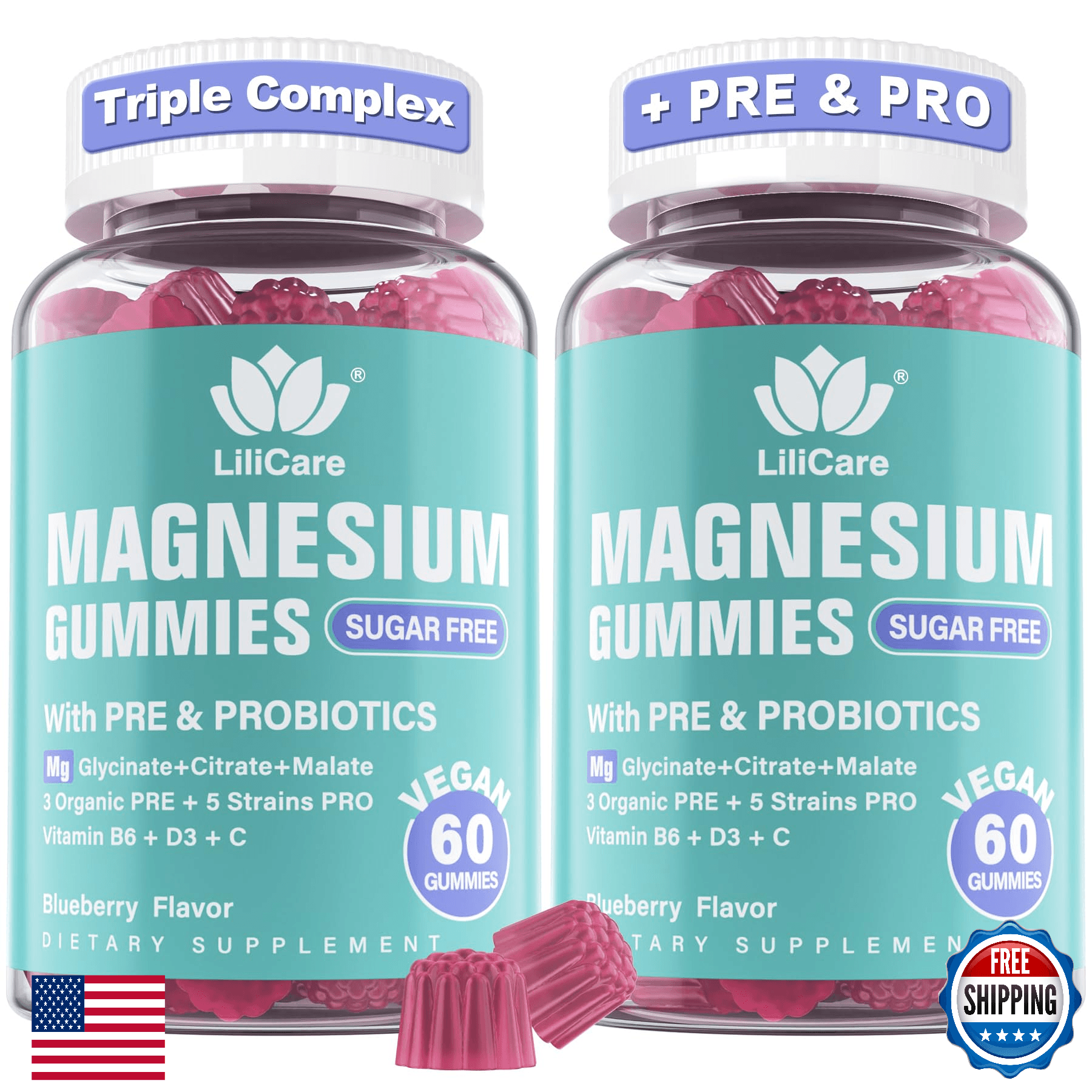Magnesium Complex Gummies 400 mg for Women Men, Triple Calm Magnesium Glycinate - Image 1