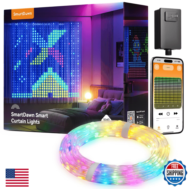 Smartdawn 1040 Leds Smart Curtain Lights Diy Gif 9.8X6.6Ft Color Changing - Image 1