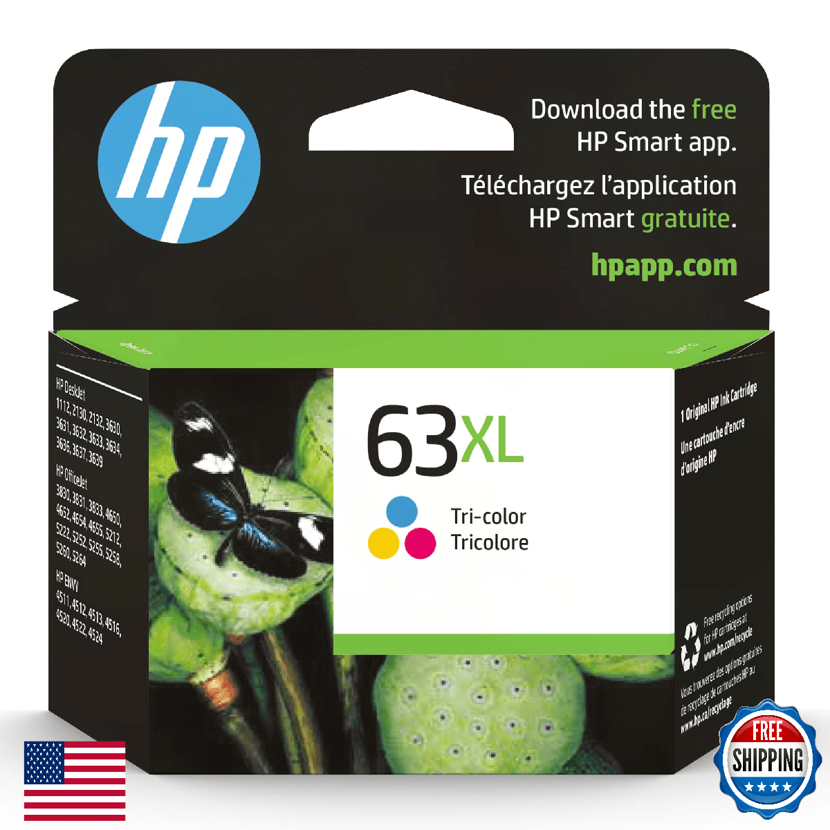 HP 63XL Tri-Color High-Yield Ink Cartridge F6U63AN - DeskJet Envy OfficeJet - Image 1