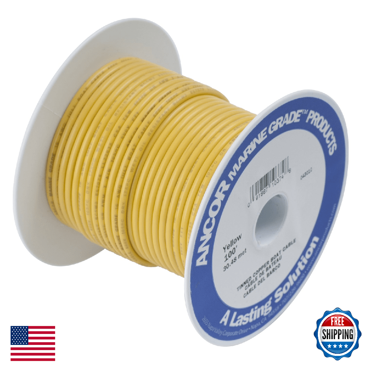Ancor 101010 Marine Grade 18 AWG Yellow Tinned Copper Boat Wiring 100ft - Image 1
