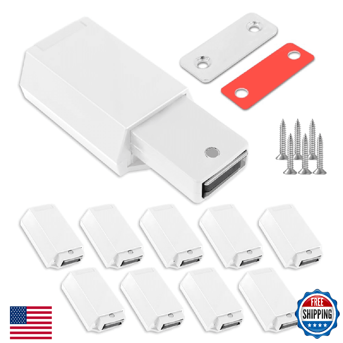 Redunest Heavy Duty Push to Open Door Latch,10 Pack White Magnetic Push Latches, - Image 1