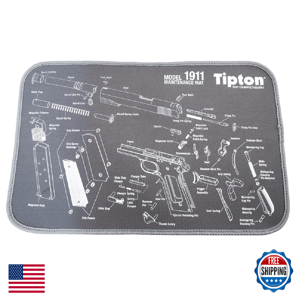 Tipton 1911 Maintenance Mat Handgun Schematic Neoprene Gun Cleaning Pad - Image 1