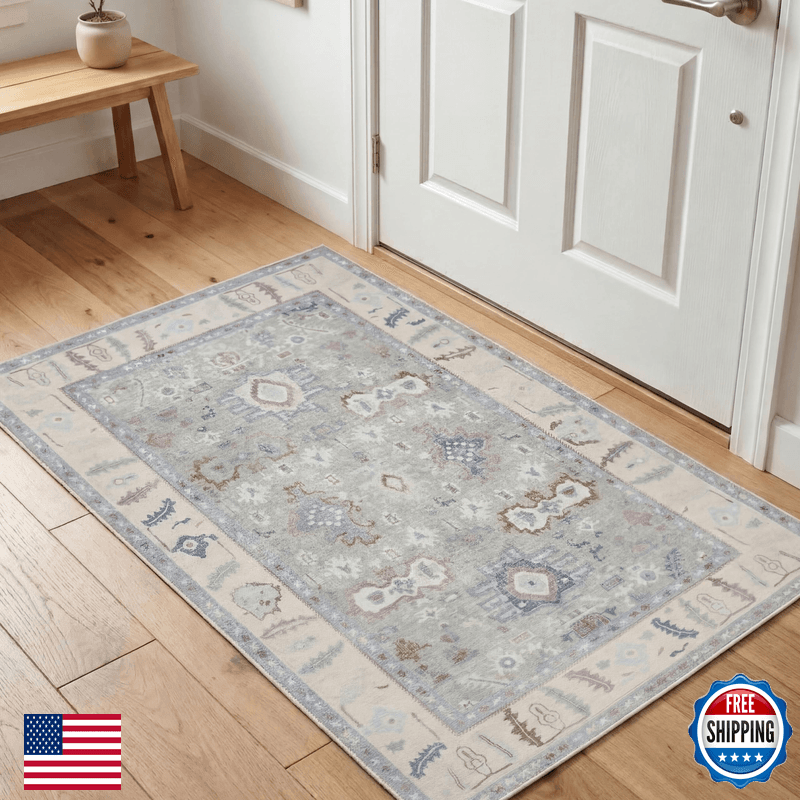 Kuden 3X5 Small Rug Machine Washable Non-Slip Backing Vintage Style Soft Pile - Image 1