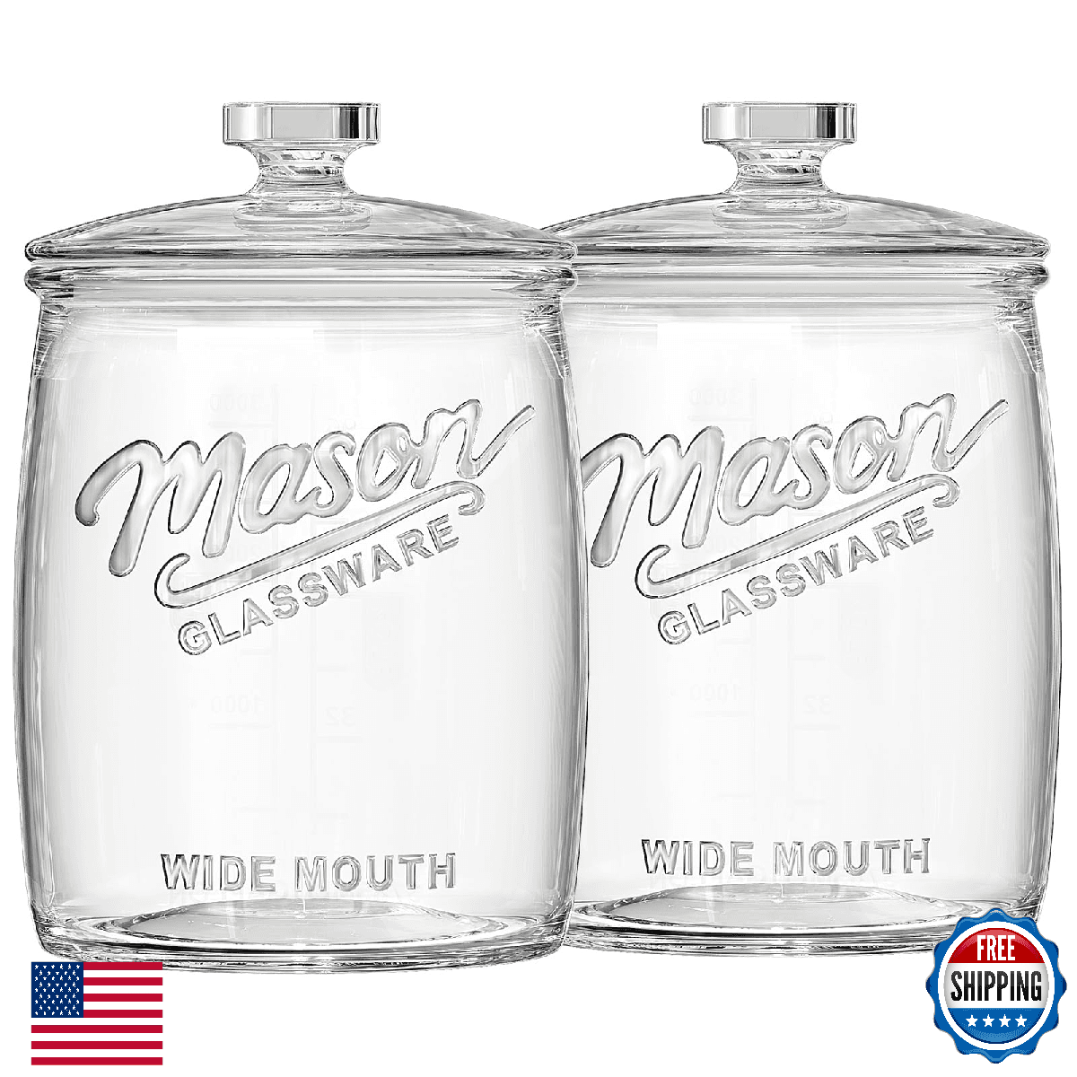 Folinstall 2-Pack 1 Gallon Glass Cookie Jars w/ Airtight Lid - Silicone Seal - Image 1