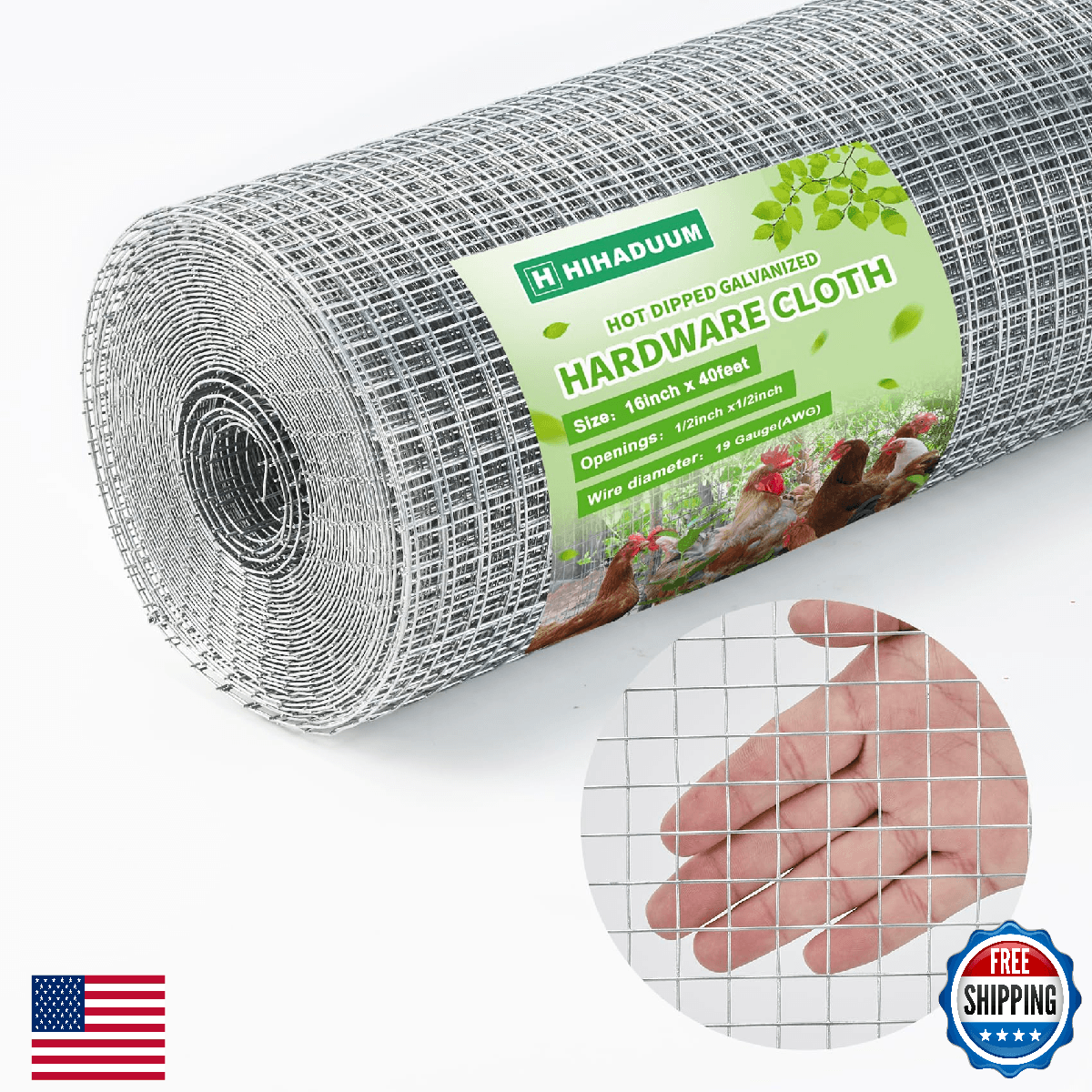 16'' x 40' Hardware Cloth 1/2 inch 19 Gauge, Hot-dip Galvanized After Welding, C - Image 1