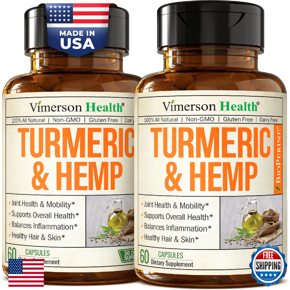 Turmeric Curcumin w/ Hemp & Lemon Balm for Joint, Mood, Sleep Support - 2 Pack - Image 1