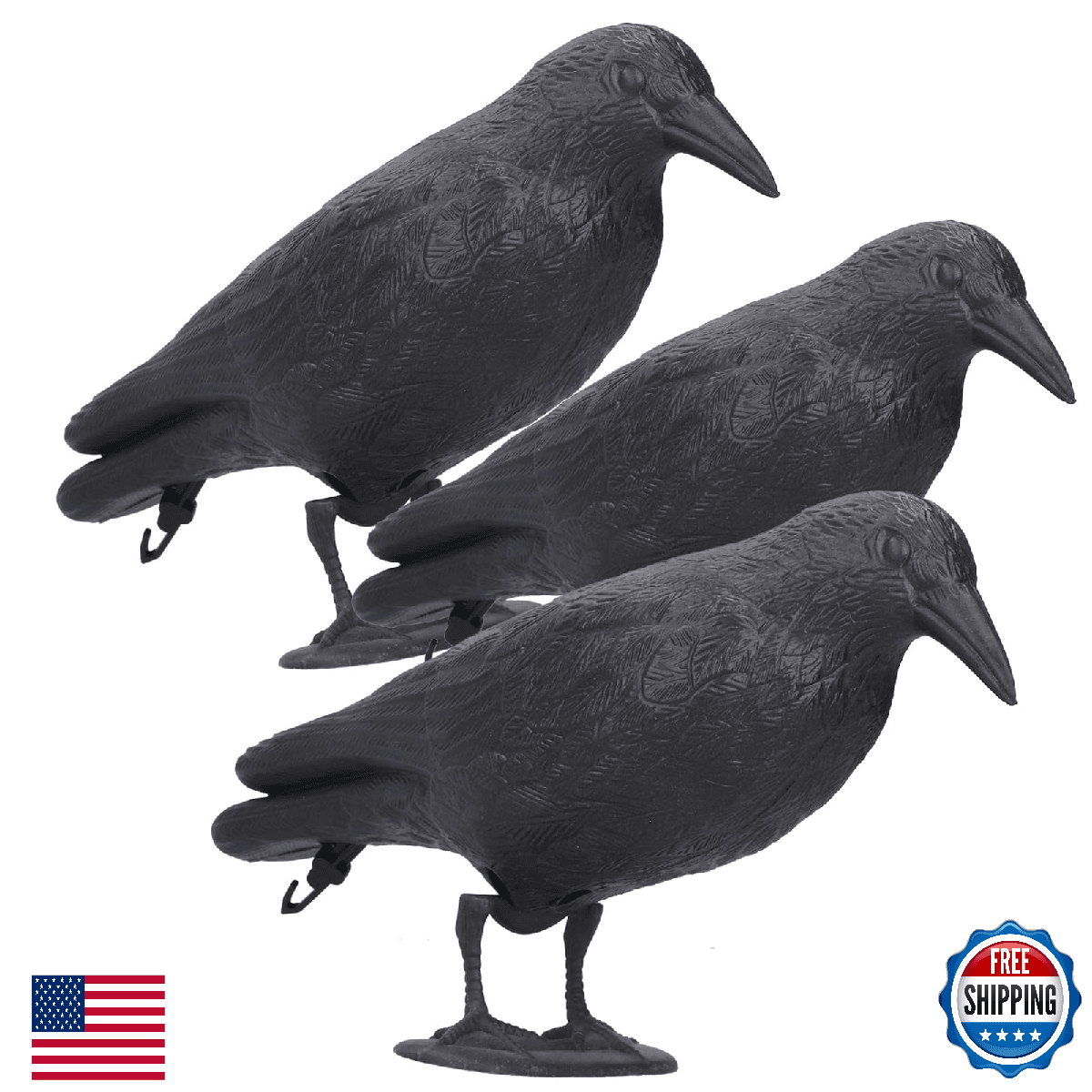 Realistic Crow Decoys, Life-Sized Simulation Hunting Bait, Black Garden Decor - Image 1