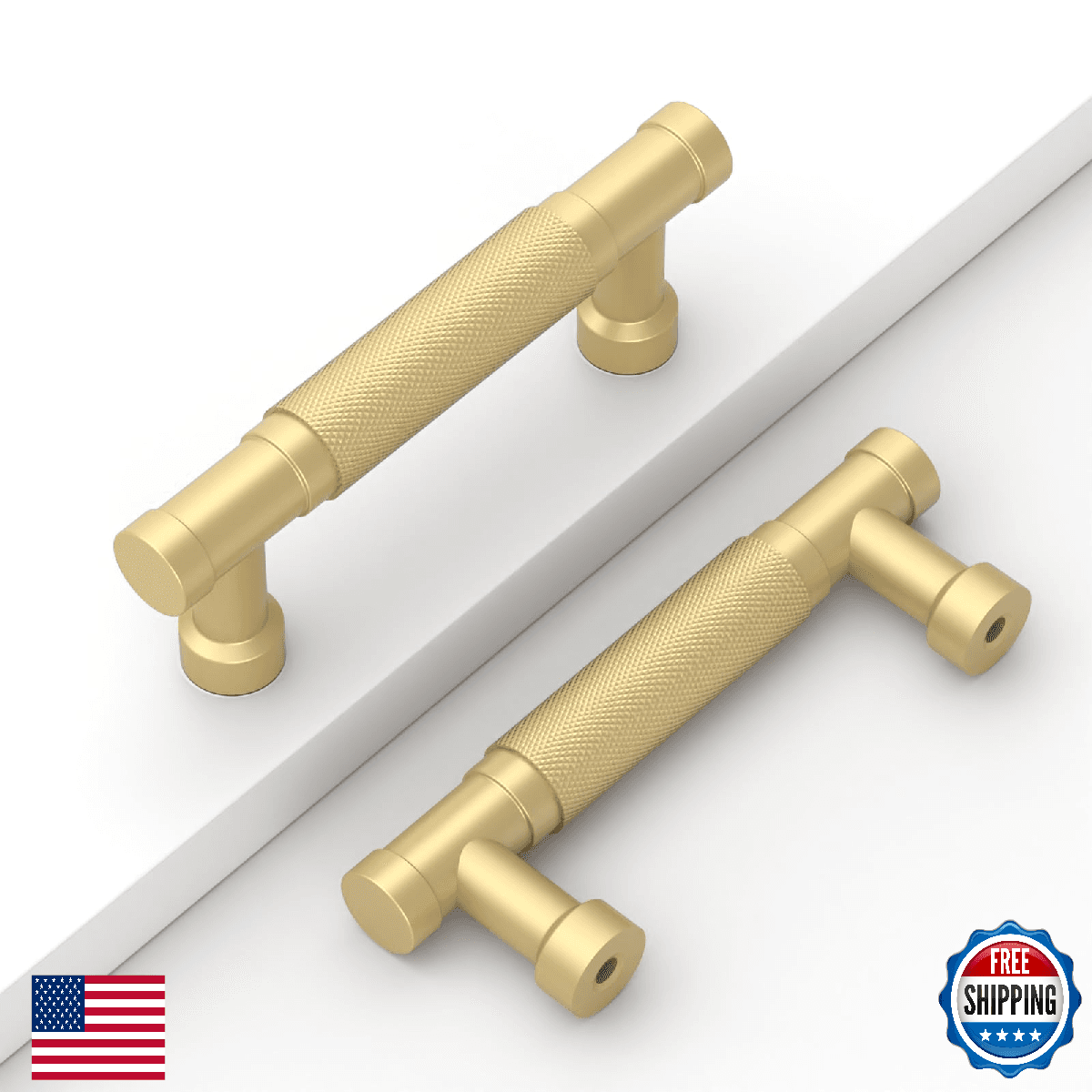 Coinkoly 10 Pack 3'' Gold Knurled Cabinet Handles Brushed Gold Drawer Pulls Kitc - Image 1