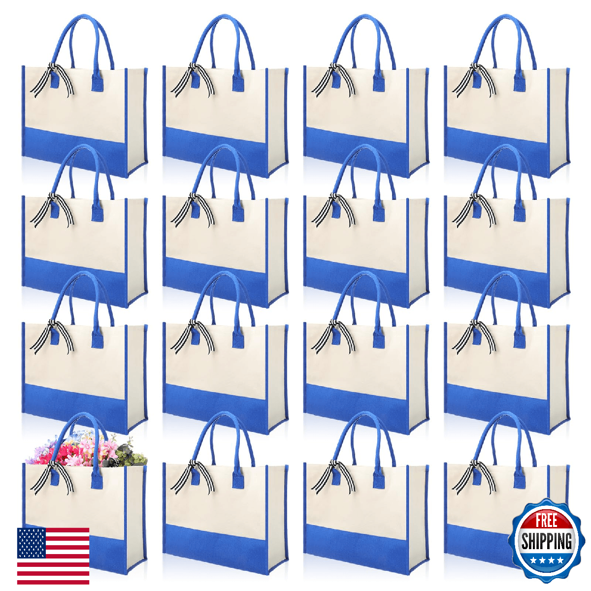 Reginary 12-Pack Initial Canvas Tote Bags for Women - Personalized Gift - Image 1