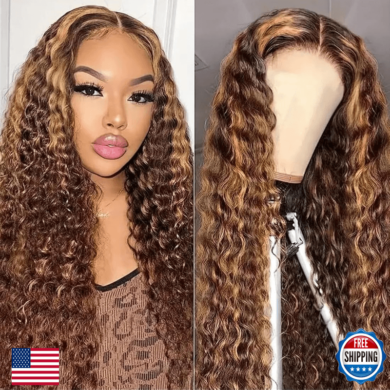 Yooloot Highlight Deep Wave 5X5 Hd Lace Closure Wigs Human Hair Glueless P4/27 - Image 1