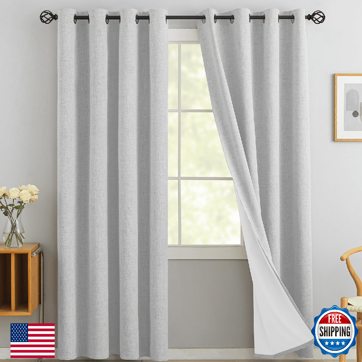 Yakamok 100% Blackout Curtains 84" Long, Room Darkening Textured White - Image 1