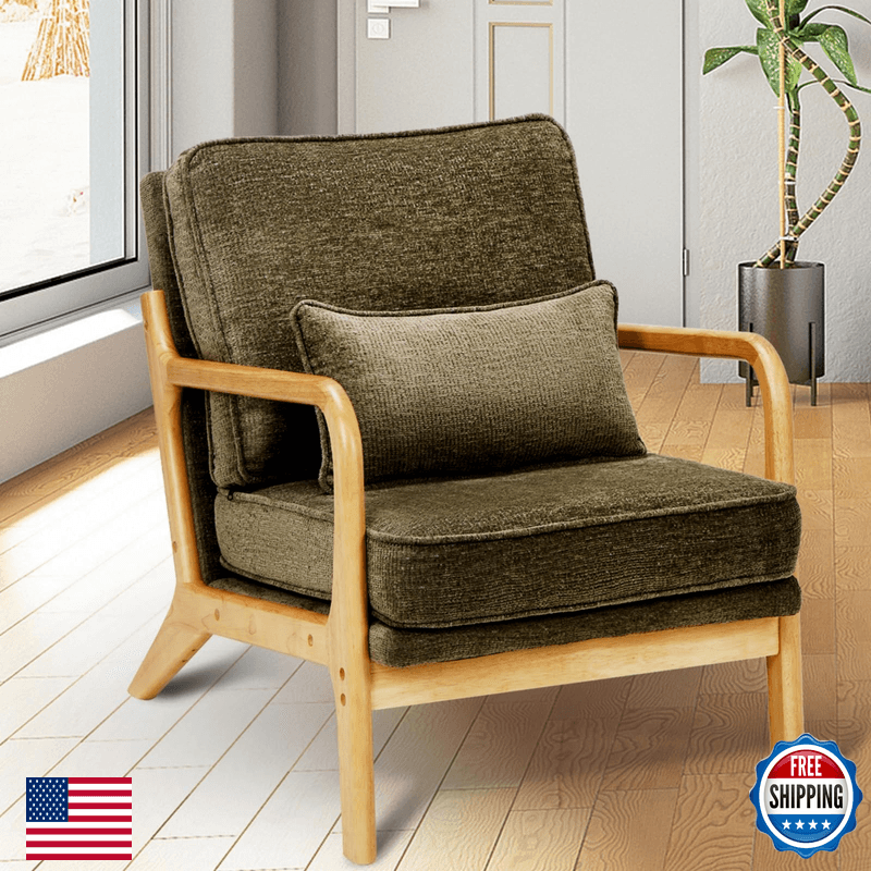 Malol Mid-Century Accent Chair Solid Wood Frame Reading Relaxing Armchair - Image 1