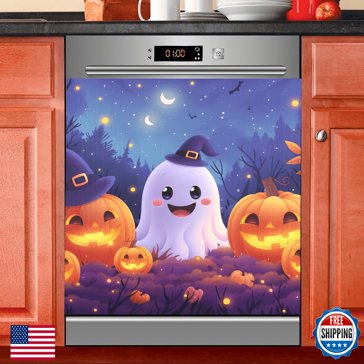 Halloween Ghosts Pumpkins Dishwasher Magnet Cover - Heat/Water Resistant, Easy I - Image 1