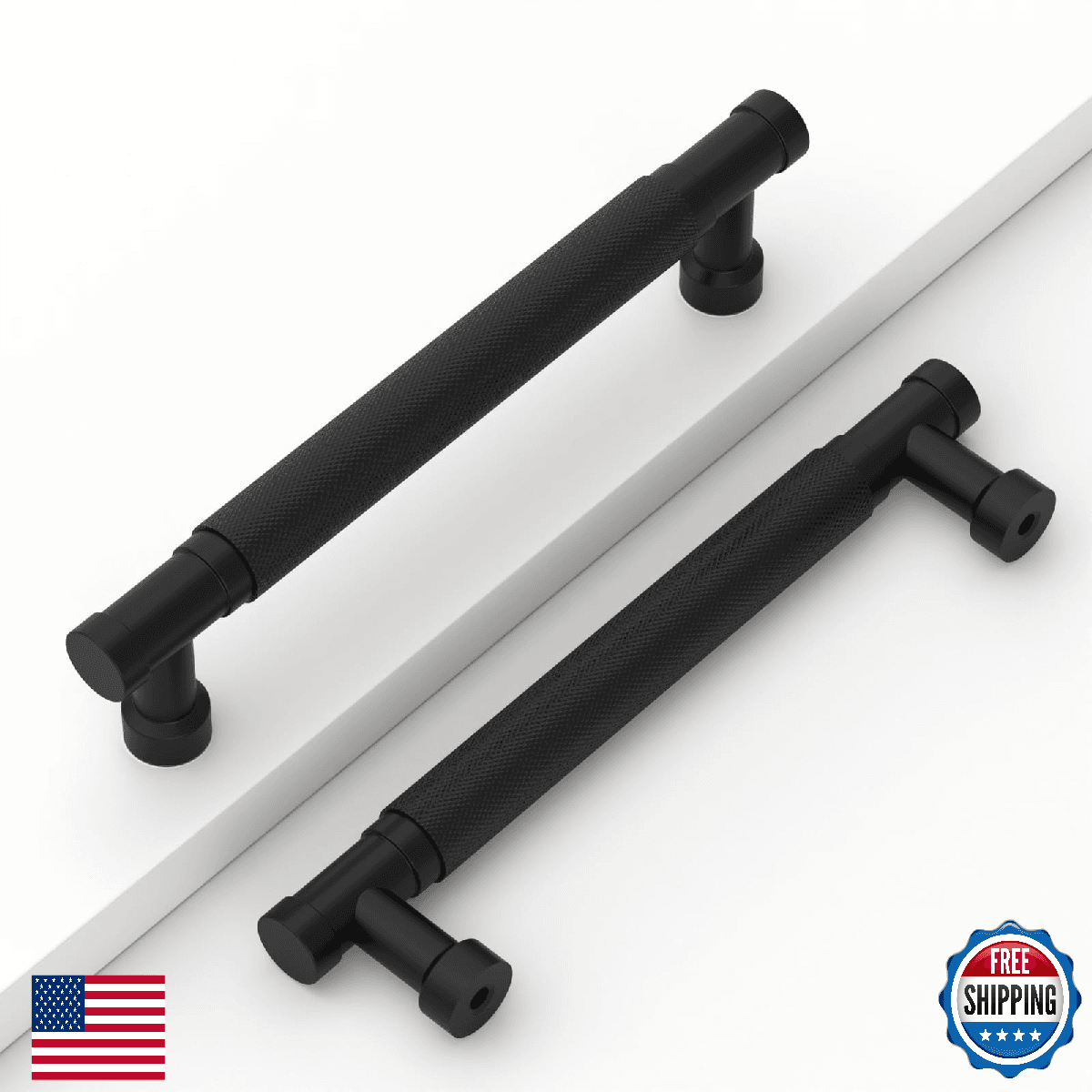 Coinkoly 10 Pack 5''(128mm) Black Knurled Cabinet Handles Kitchen Matte Black Pu - Image 1