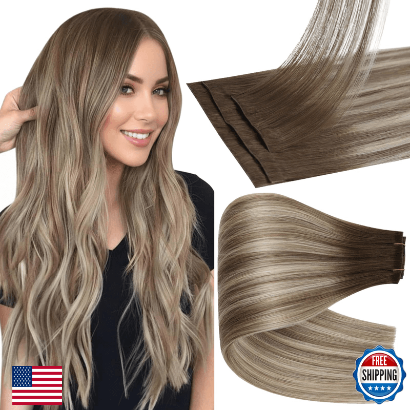 Full Shine Invisi Edge Seamless Hair Extensions Clip In Balayage Brown To - Image 1