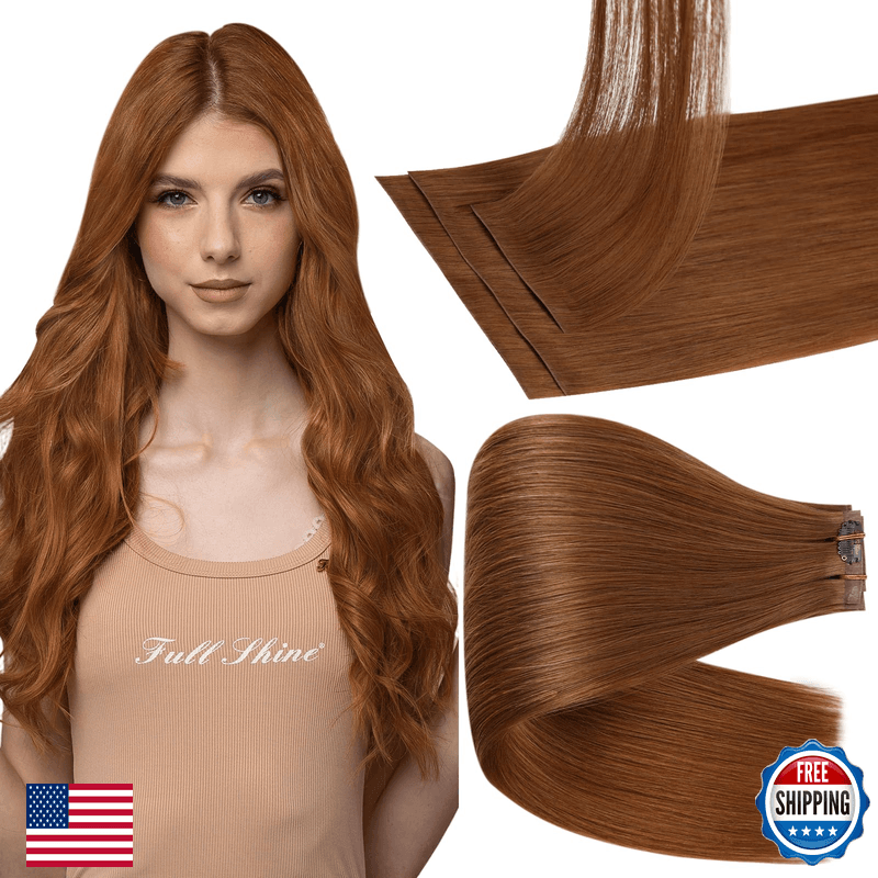 Full Shine Invisi Edge Seamless Clip In Hair Extensions Copper Red Injected - Image 1
