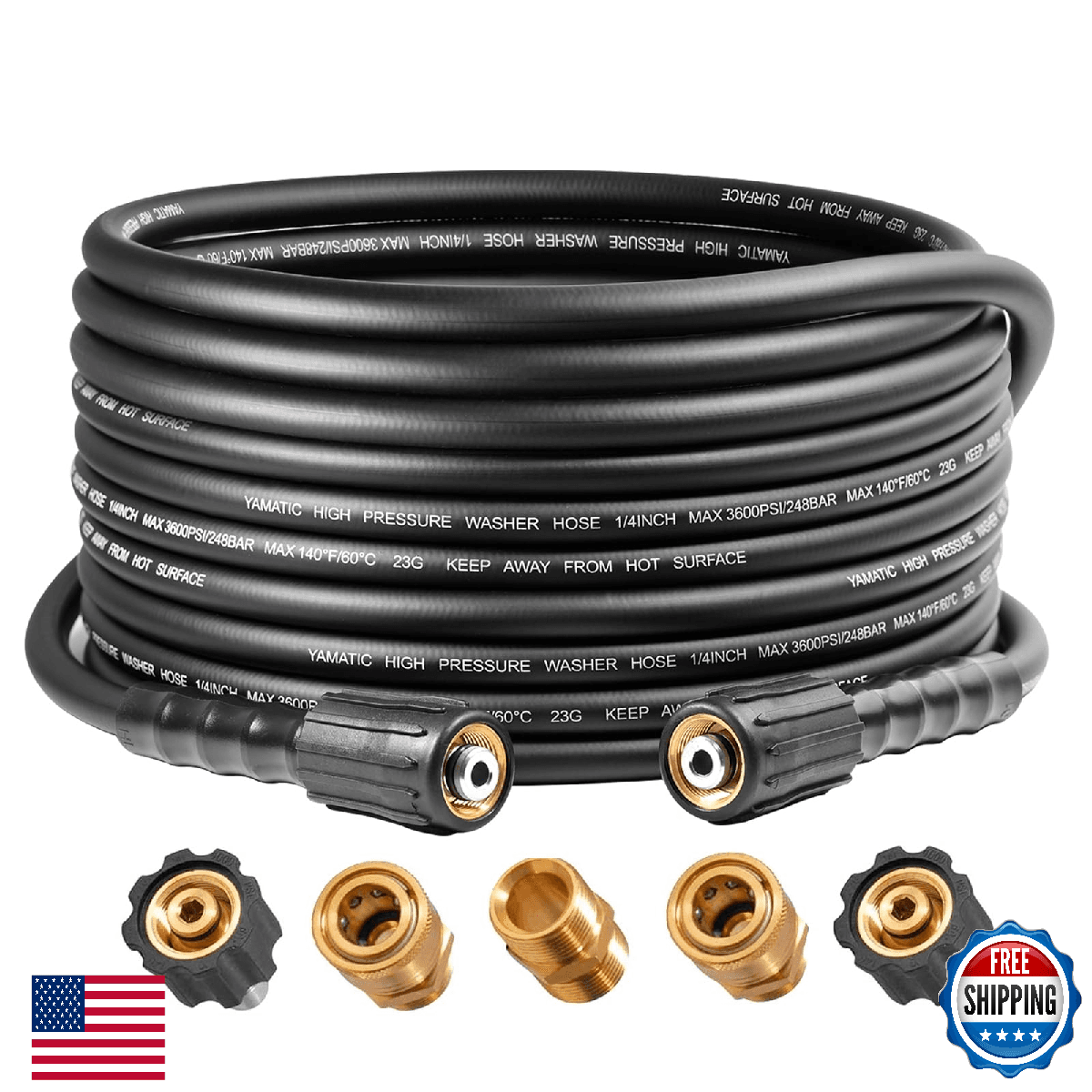 YAMATIC 25ft Pressure Washer Hose 3600 PSI Kink Resistant Heavy Duty Extension M - Image 1