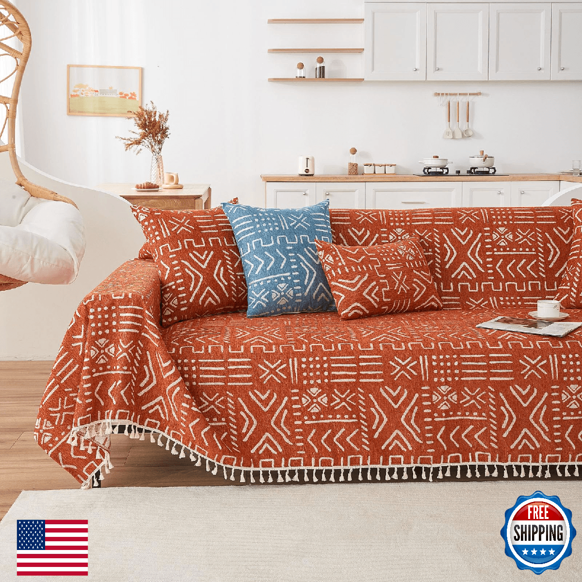 VClife Bohemian Couch Cover Sectional Sofa Cover Washable for L Shape Sofa, 1 PC - Image 1
