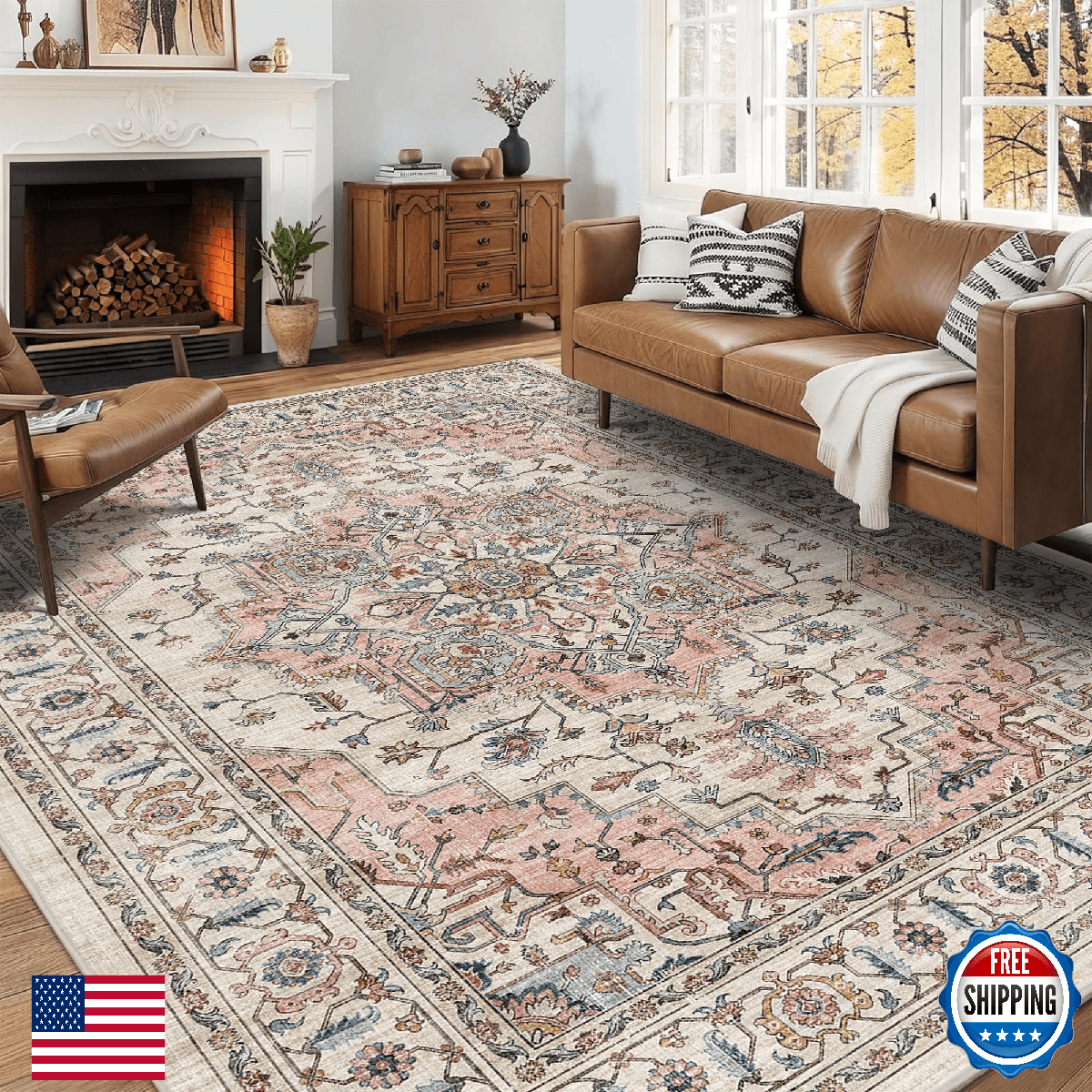 5x7 Area Rugs for Living Room Ultra-Soft Washable Rug Vintage Distressed Boho Ar - Image 1