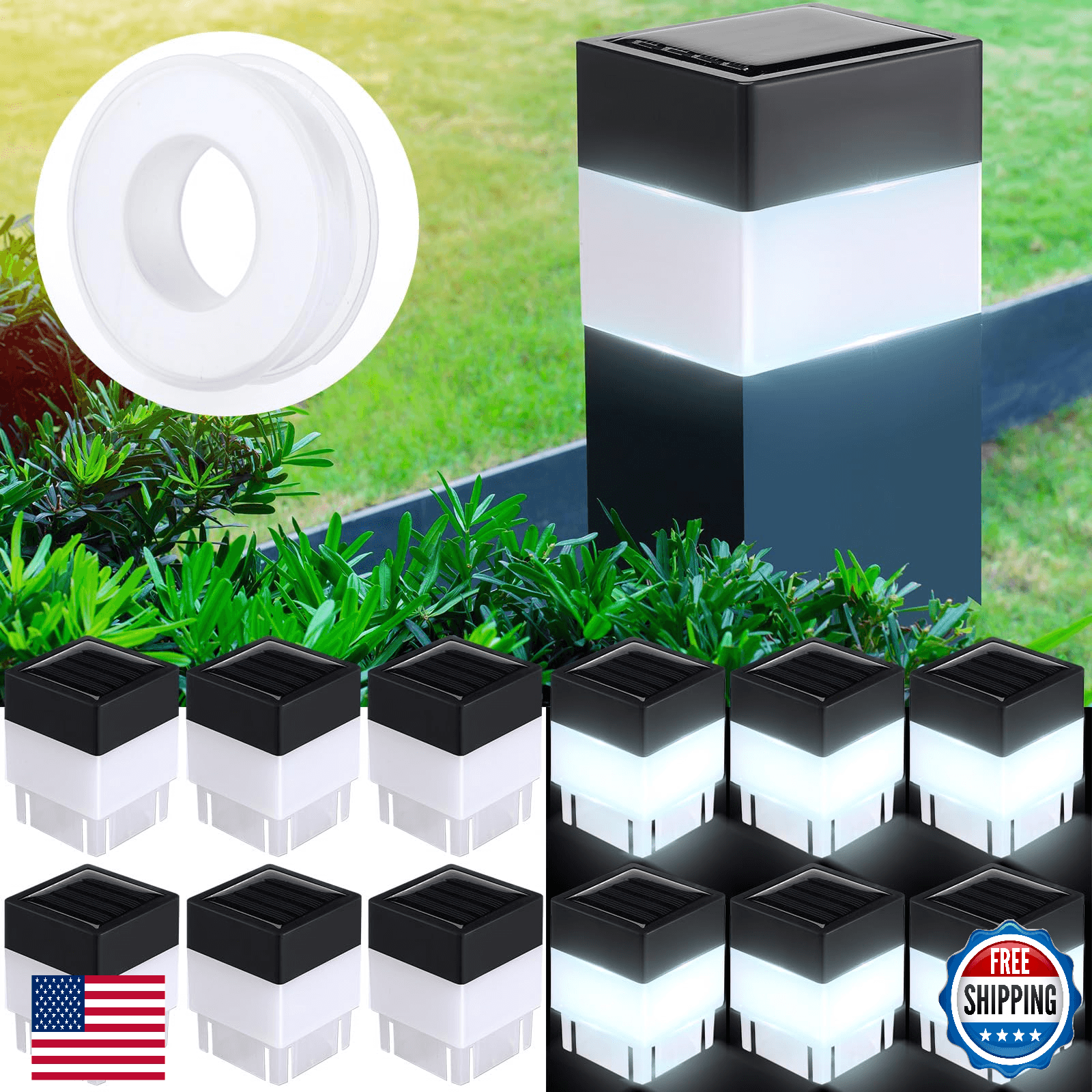 Hicarer 12 Pack Solar Fence Post Cap Lights 2in x 2in Solar Post Cap Fence Light - Image 1