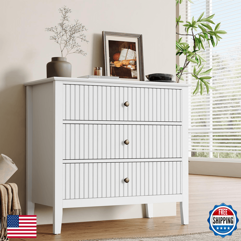 Royalcraft 32 Large Nightstand Fluted Painted Bedside Table 3 Spacious Drawers - Image 1